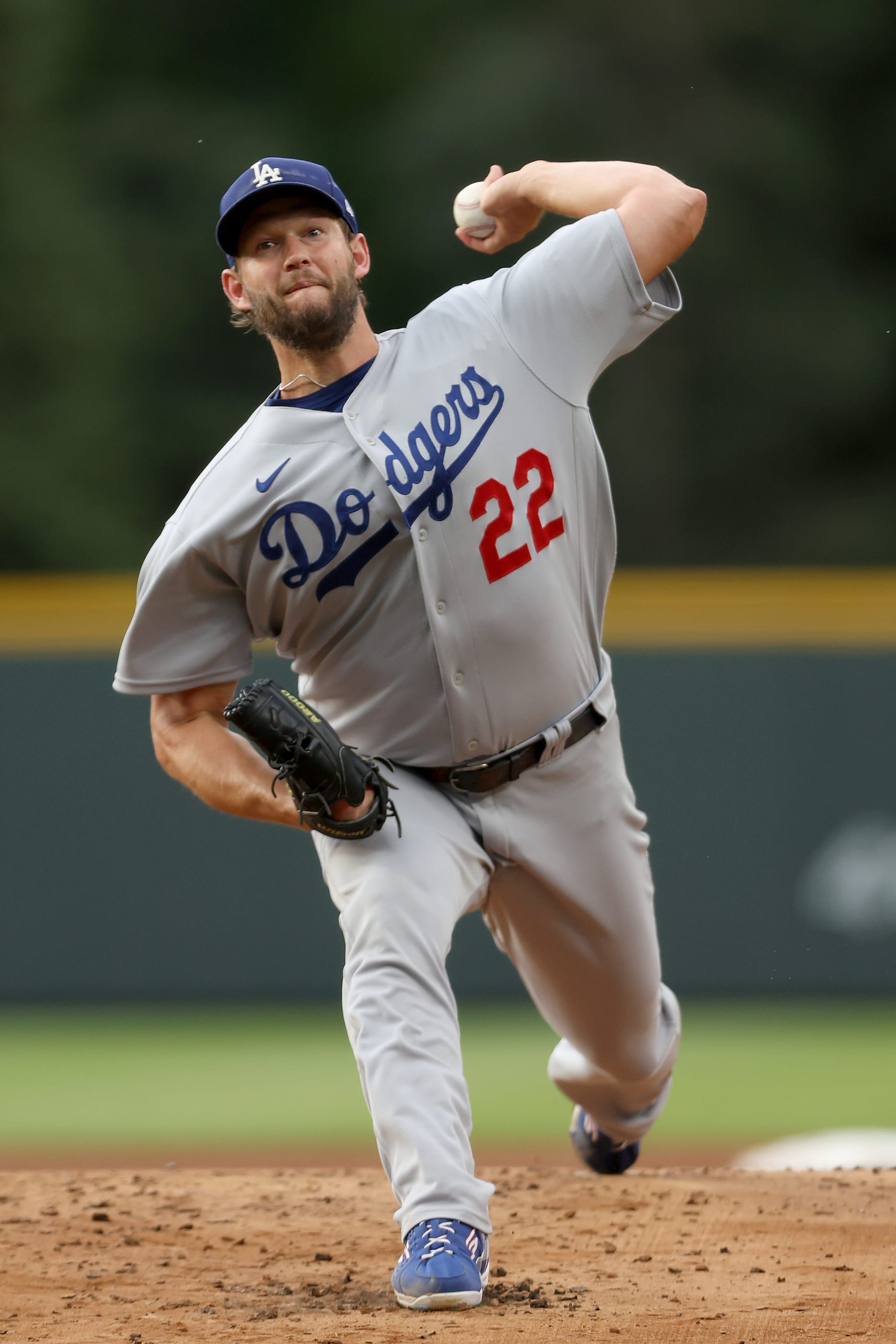 DENVER, COLORADO - JUNE 28: Starting pitcher Clayton Kershaw #22 of the Los Angeles Dodgers throws against the Colorado Rockies in the first inning at Coors Field on June 28, 2022 in Denver, Colorado. (Photo by Matthew Stockman/Getty Images)