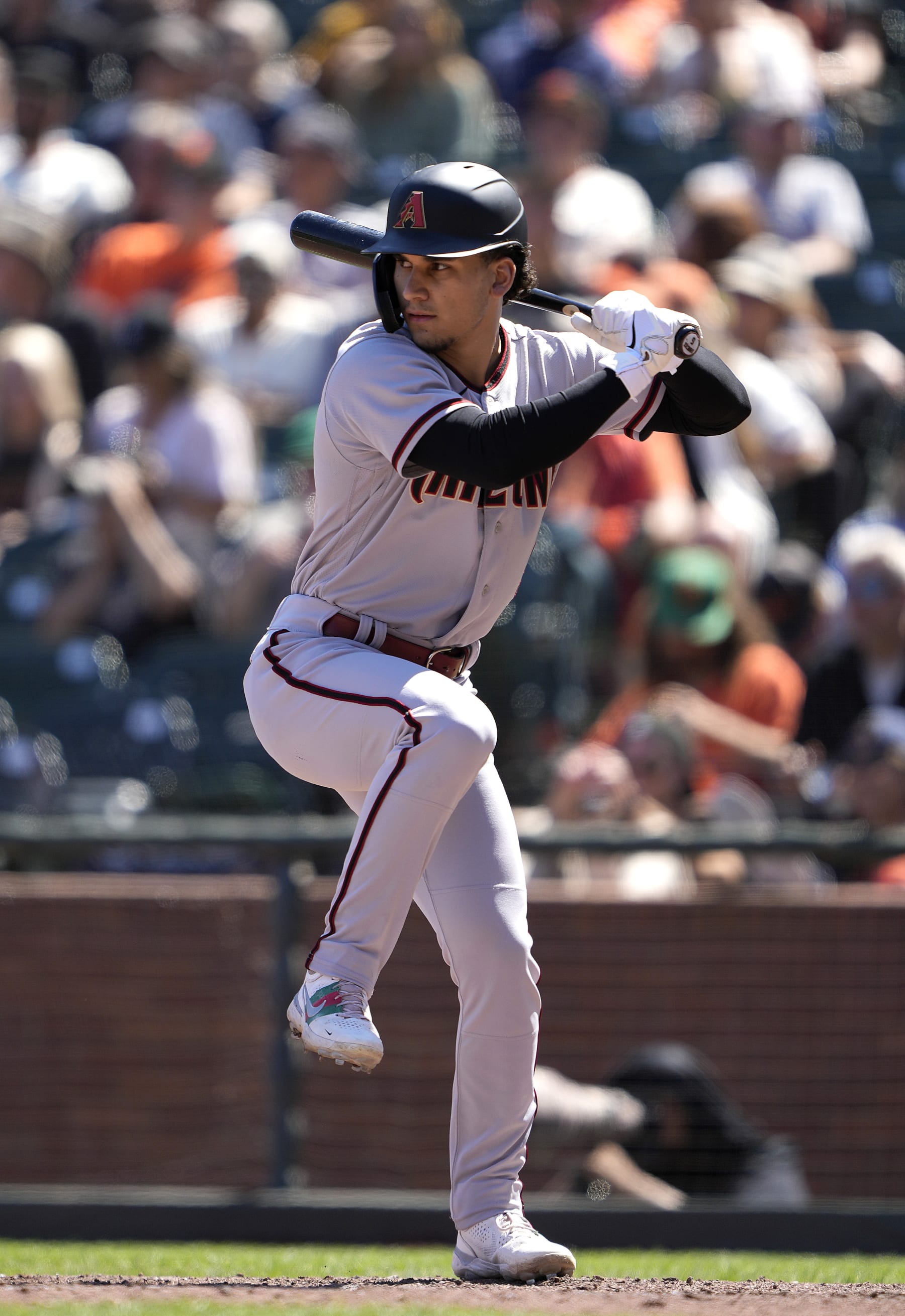 SAN FRANCISCO, CALIFORNIA - AUGUST 18: Alek Thomas #5 of the Arizona Diamondbacks bats against the San Francisco Giants in the top of the eighth inning at Oracle Park on August 18, 2022 in San Francisco, California. (Photo by Thearon W. Henderson/Getty Images)