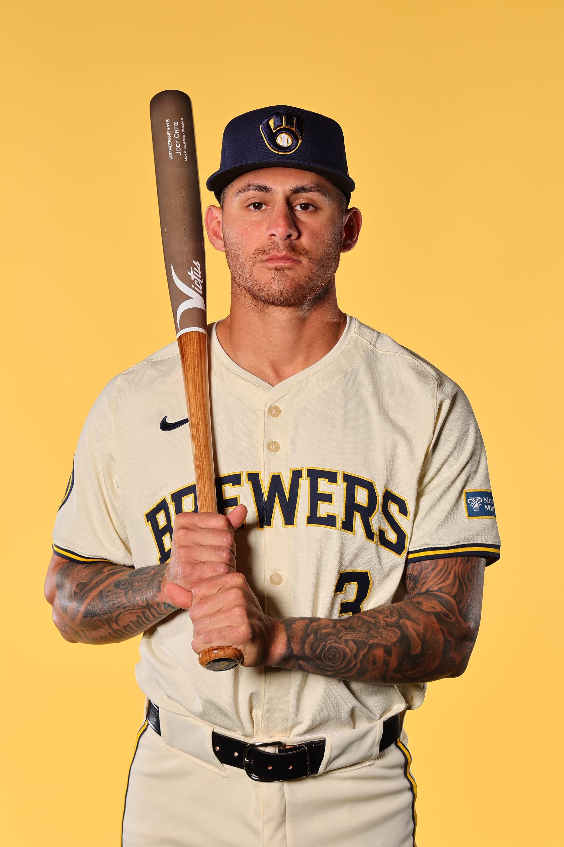 PHOENIX, ARIZONA - FEBRUARY 22: Joey Ortiz #3 of the Milwaukee Brewers poses for a portrait during Photo Day at American Family Fields of Phoenix on February 22, 2024 in Phoenix, Arizona. (Photo by Michael Reaves/Getty Images)