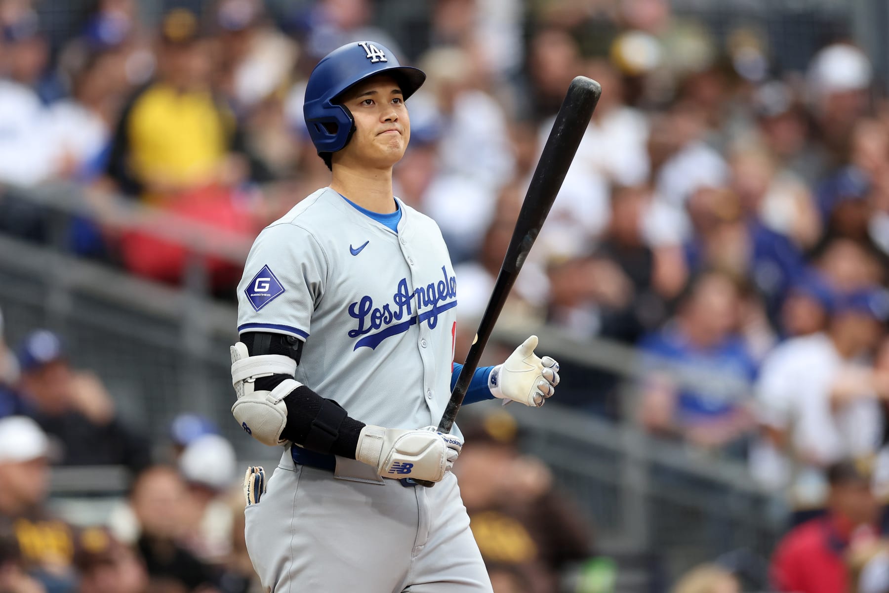SAN DIEGO, CALIFORNIA - MAY 11: Shohei Ohtani #17 of the Los Angeles Dodgers looks on prior to his at bat during the thirdi nning of a game against the San Diego Padresat Petco Park on May 11, 2024 in San Diego, California. (Photo by Sean M. Haffey/Getty Images)
