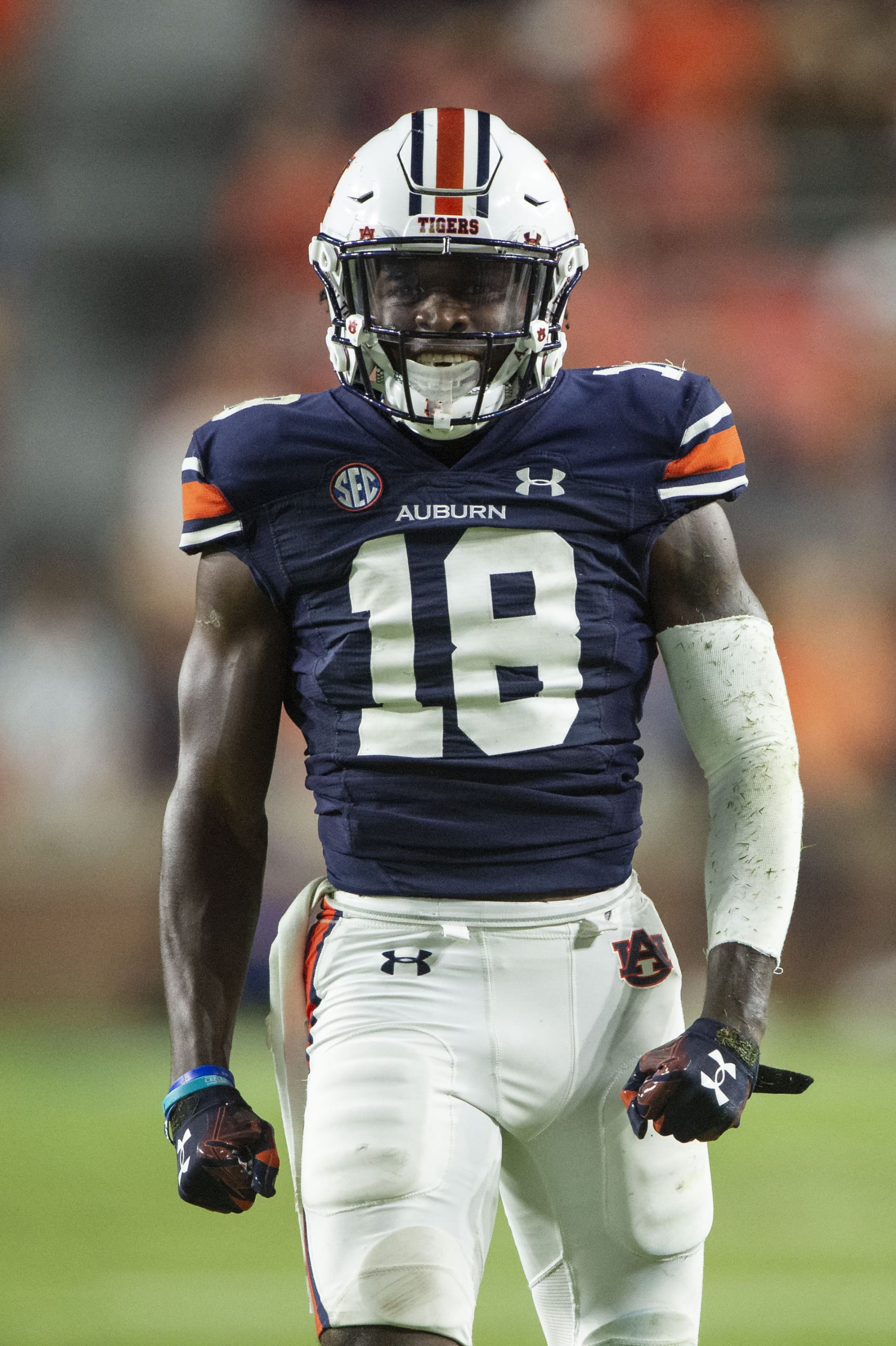 AUBURN, ALABAMA - SEPTEMBER 10: Cornerback Nehemiah Pritchett #18 of the Auburn Tigers during their game against the San Jose State Spartans at Jordan-Hare Stadium on September 10, 2022 in Auburn, Alabama. (Photo by Michael Chang/Getty Images)