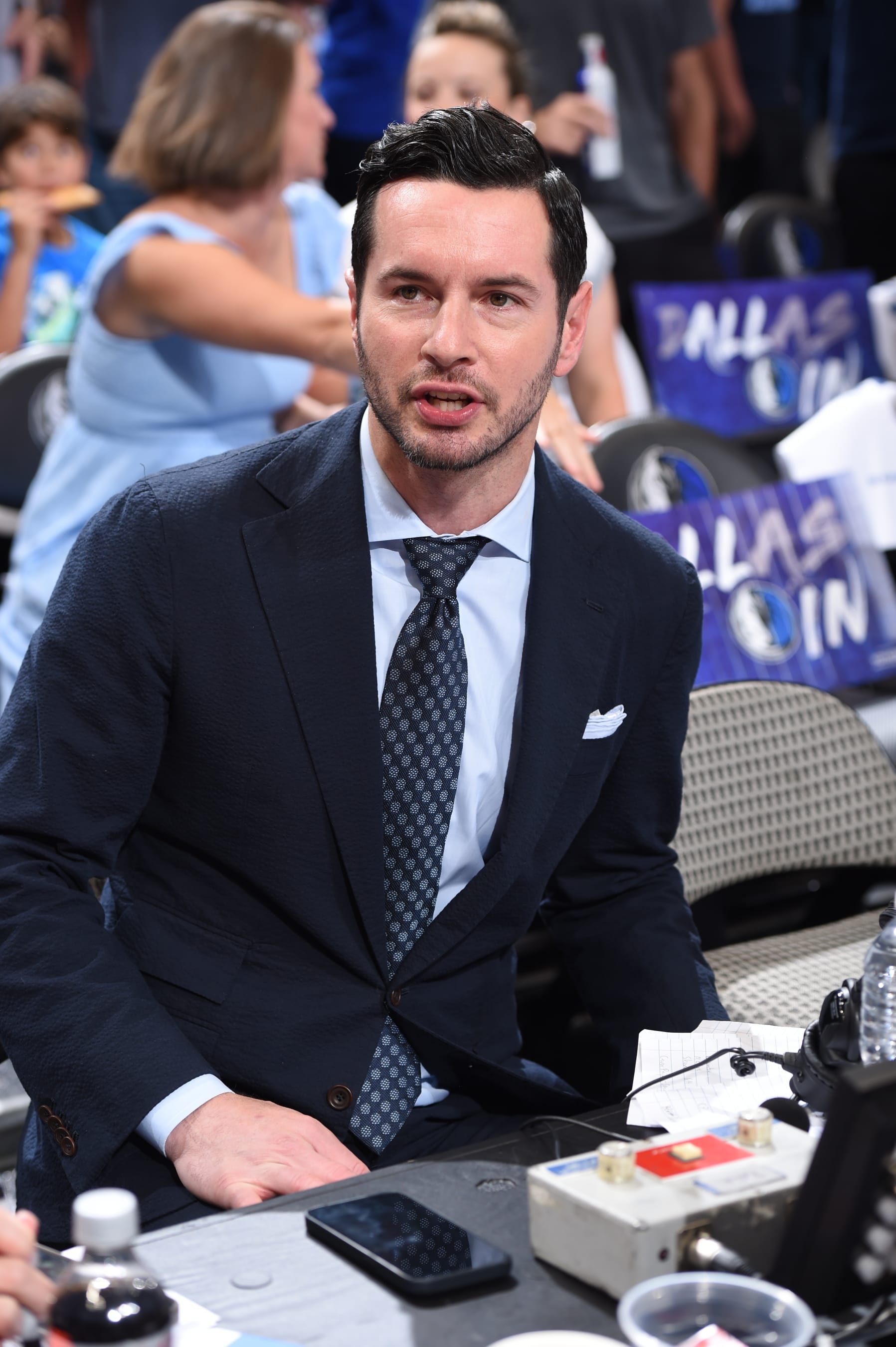DALLAS, TX - MAY 12: Commentator, JJ Redick during Game 6 of the 2022 NBA Playoffs Western Conference Semifinals between the Phoenix Suns and the Dallas Mavericks on May 12, 2022 at the American Airlines Center in Dallas, Texas. NOTE TO USER: User expressly acknowledges and agrees that, by downloading and or using this photograph, User is consenting to the terms and conditions of the Getty Images License Agreement. Mandatory Copyright Notice: Copyright 2022 NBAE (Photo by Andrew D. Bernstein/NBAE via Getty Images)