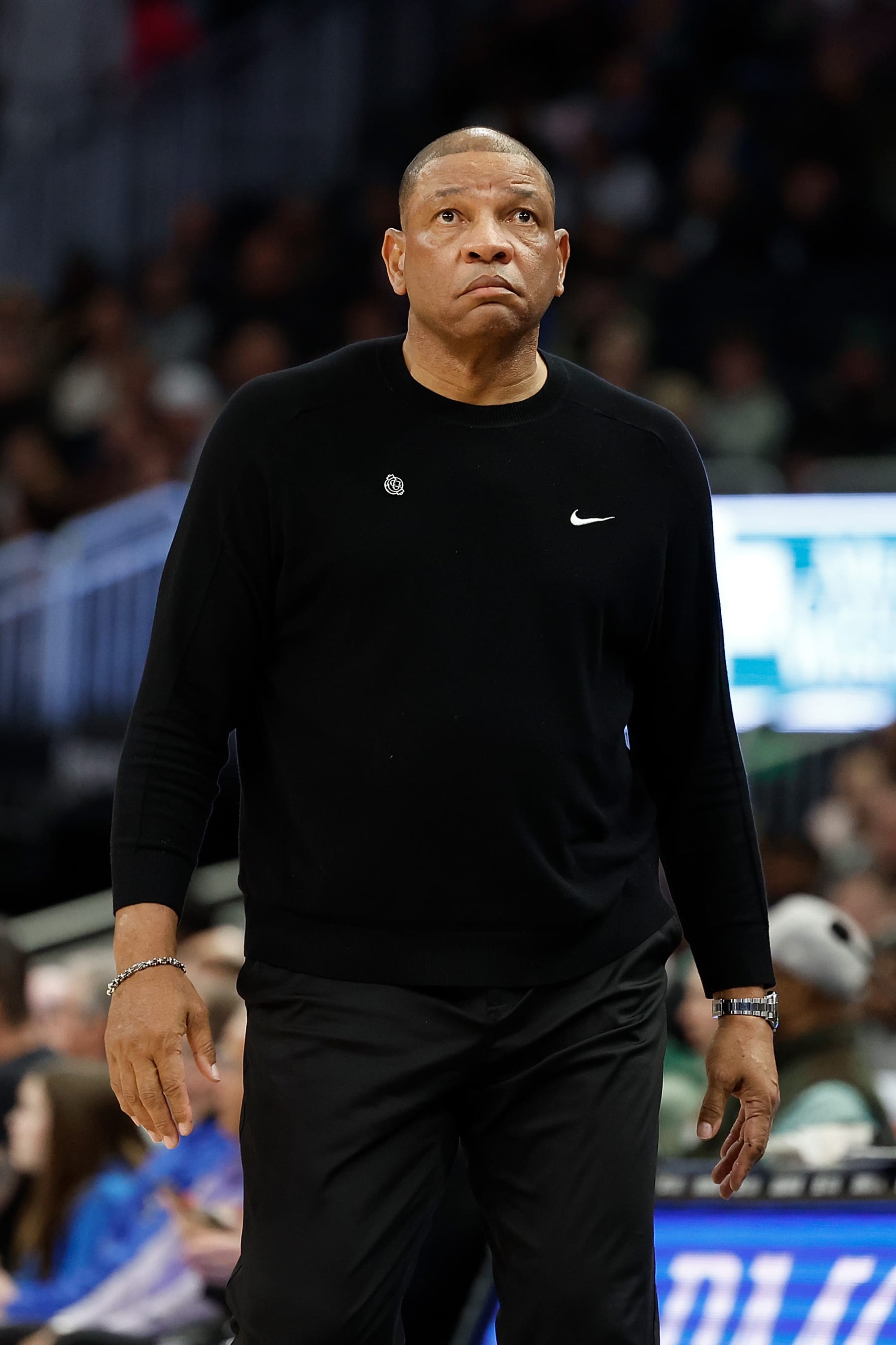 MILWAUKEE, WISCONSIN - APRIL 03: Head Coach Doc Rivers during the game against the Memphis Grizzlies at Fiserv Forum on April 03, 2024 in Milwaukee, Wisconsin. NOTE TO USER: User expressly acknowledges and agrees that, by downloading and or using this photograph, User is consenting to the terms and conditions of the Getty Images License Agreement. (Photo by John Fisher/Getty Images)