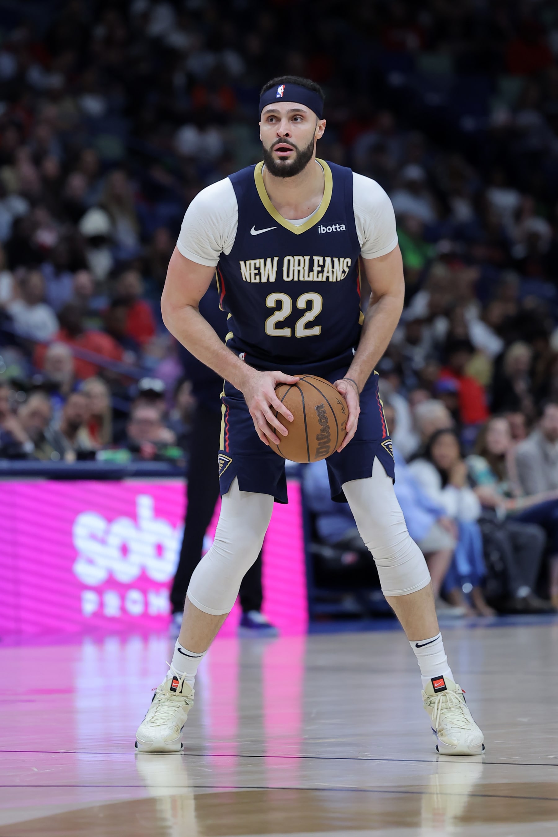 NEW ORLEANS, LOUISIANA - APRIL 03: Larry Nance Jr. #22 of the New Orleans Pelicans drives with the ball against the Orlando Magic during a game at the Smoothie King Center on April 03, 2024 in New Orleans, Louisiana. NOTE TO USER: User expressly acknowledges and agrees that, by downloading and or using this Photograph, user is consenting to the terms and conditions of the Getty Images License Agreement. (Photo by Jonathan Bachman/Getty Images)