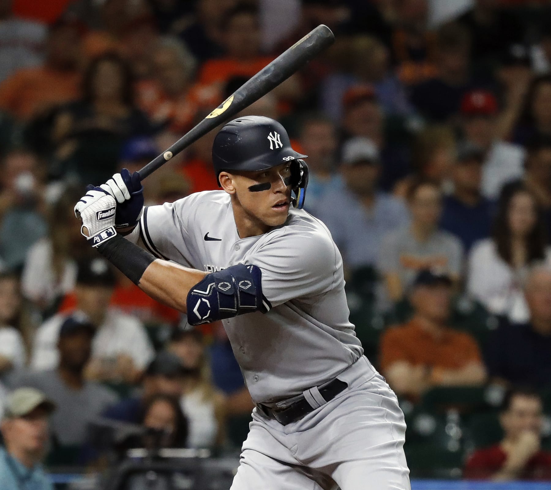HOUSTON, TEXAS - JUNE 30: Aaron Judge #99 of the New York Yankees at bat against the Houston Astros at Minute Maid Park on June 30, 2022 in Houston, Texas. (Photo by Bob Levey/Getty Images)