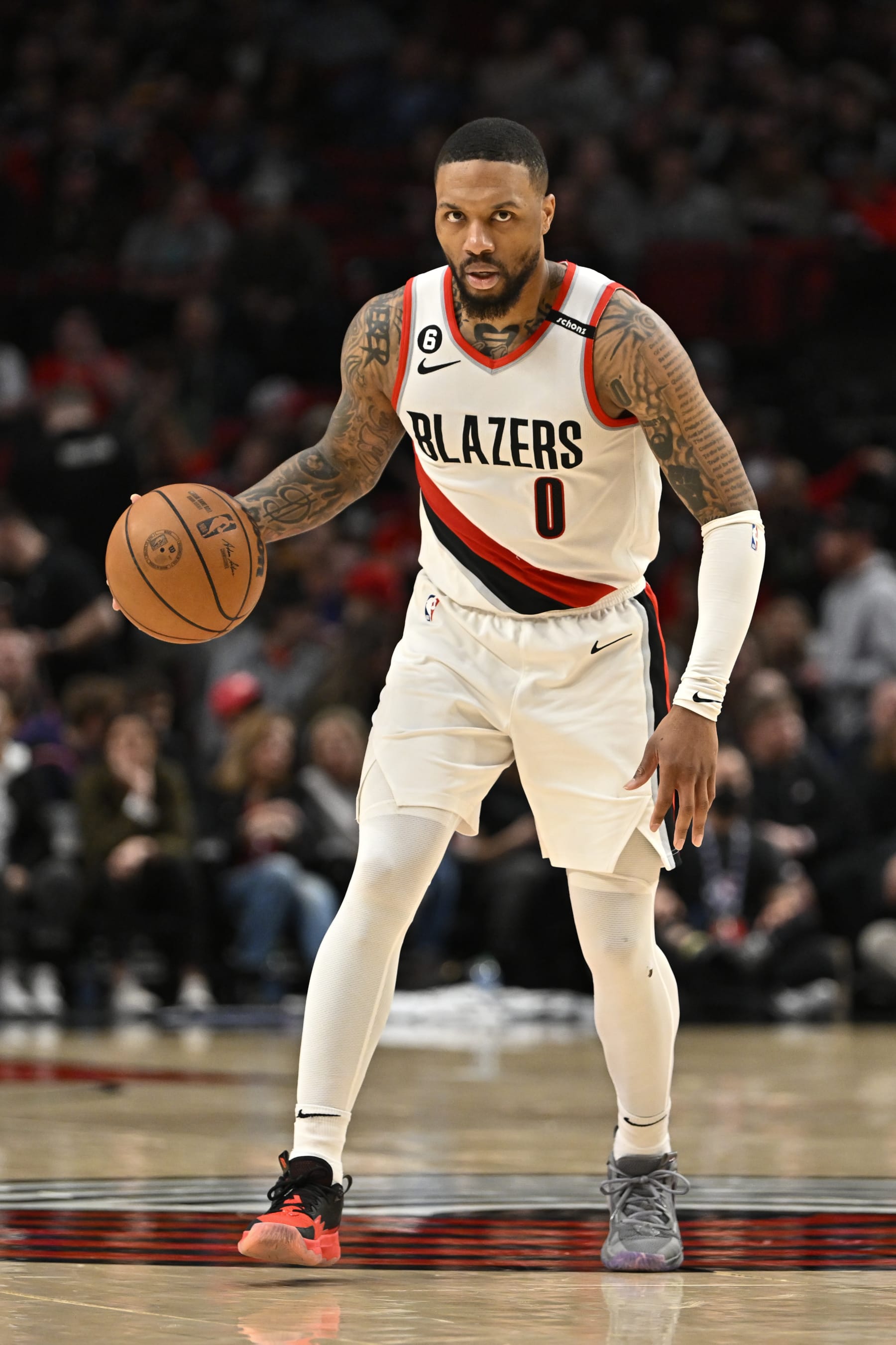 PORTLAND, OREGON - MARCH 19: Damian Lillard #0 of the Portland Trail Blazers in action during the third quarter against the LA Clippers at the Moda Center on March 19, 2023 in Portland, Oregon. The LA Clippers won 117-102. NOTE TO USER: User expressly acknowledges and agrees that, by downloading and or using this photograph, User is consenting to the terms and conditions of the Getty Images License Agreement. (Photo by Alika Jenner/Getty Images)