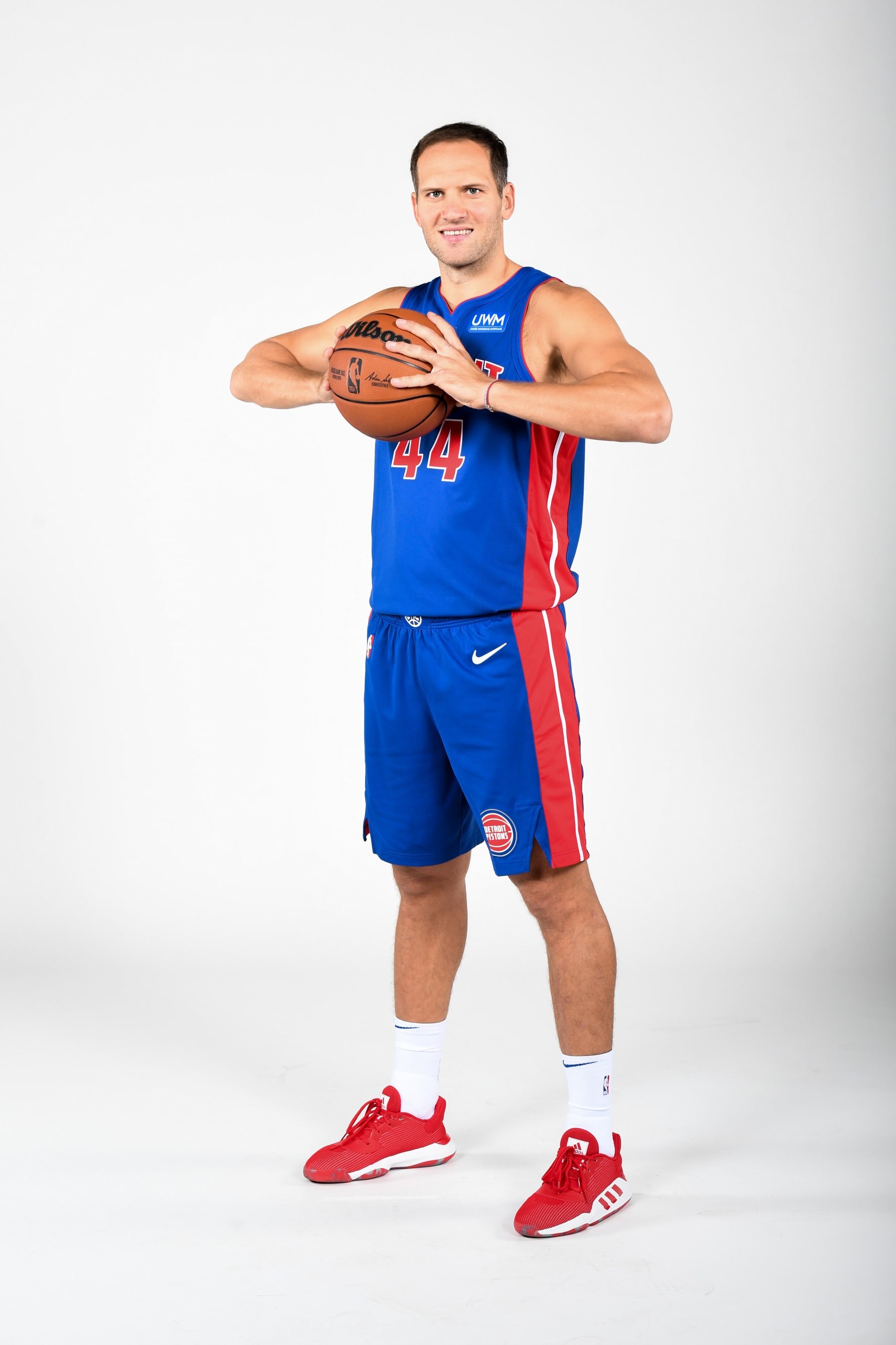 DETROIT, MICHIGAN - OCTOBER 2: Bojan Bogdanovic #44 of the Detroit Pistons poses for a portrait during the 2023-24 NBA Media Day at Little Caesars Arena on October 2, 2023 in Detroit, Michigan. NOTE TO USER: User expressly acknowledges and agrees that, by downloading and or using this photograph, User is consenting to the terms and conditions of the Getty Images License Agreement. Mandatory Copyright Notice: Copyright 2023 NBAE (Photo by Chris Schwegler/NBAE via Getty Images)