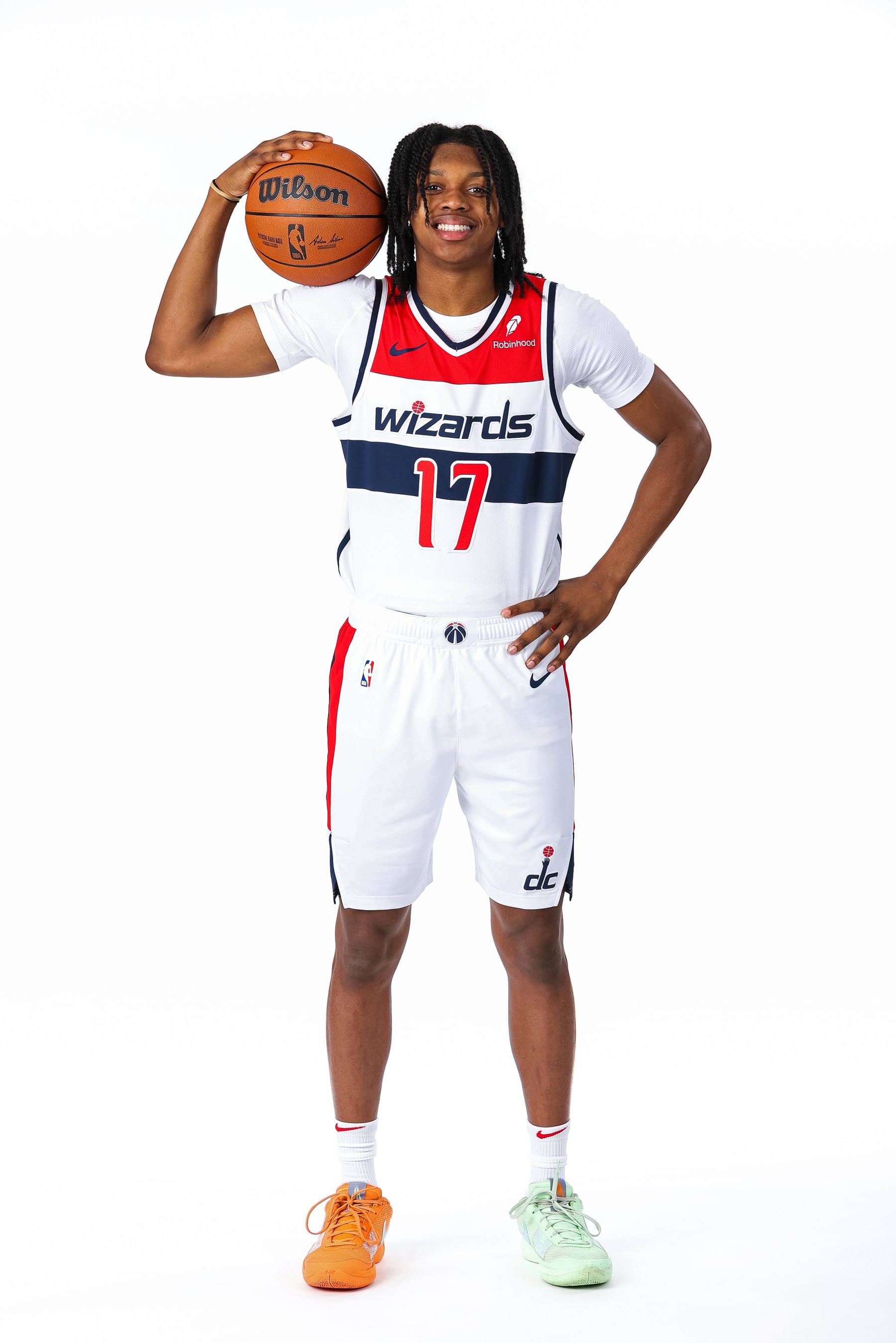 WASHINGTON, DC -  JUNE 28: Carlton Carrington #17 of the Washington Wizards poses for a portrait on June 28, 2024 at the Intercontinental Hotel in Washington, DC. NOTE TO USER: User expressly acknowledges and agrees that, by downloading and or using this Photograph, user is consenting to the terms and conditions of the Getty Images License Agreement. Mandatory Copyright Notice: Copyright 2024 NBAE (Photo by Stephen Gosling/NBAE via Getty Images)
