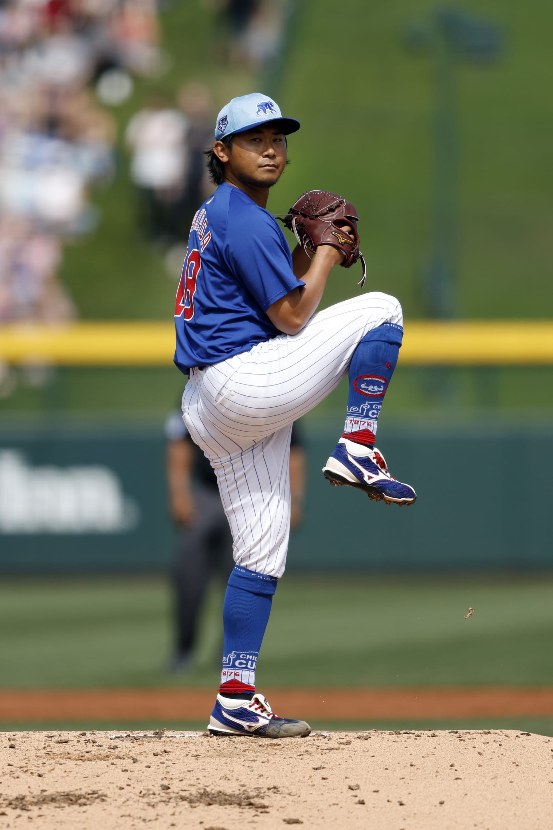 MESA, ARIZONA - MARCH 14: Shota Imanaga #18 of the Chicago Cubs pitches against the Oakland Athletics during a spring training game at Sloan Park on March 14, 2024 in Mesa, Arizona.  (Photo by Chris Coduto/Getty Images)