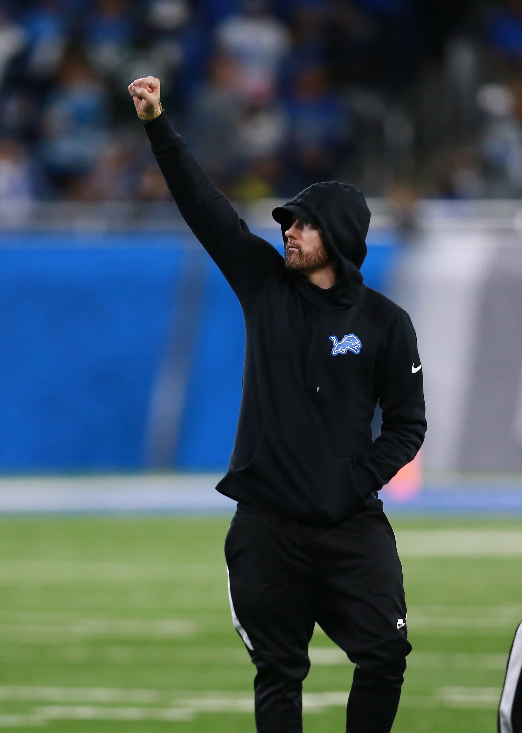 DETROIT, MI - SEPTEMBER 10: Hip-hop artist Eminem takes the field for the coin toss prior to the game between the New York Jets and Detroit Lions at Ford Field on September 10, 2018 in Detroit, Michigan.  (Photo by Rey Del Rio/Getty Images)