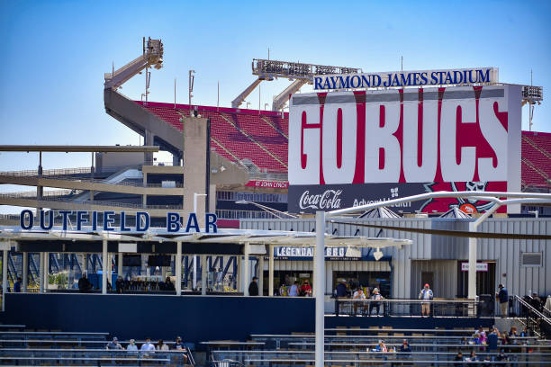 TAMPA, FLORIDA - MARCH 07: A general view of Raymond James Stadium behind the outfield bar during the spring training game between the New York Yankees and the Philadelphia Phillies at George M. Steinbrenner Field  on March 07, 2021 in Tampa, Florida. (Photo by Mark Brown/Getty Images)