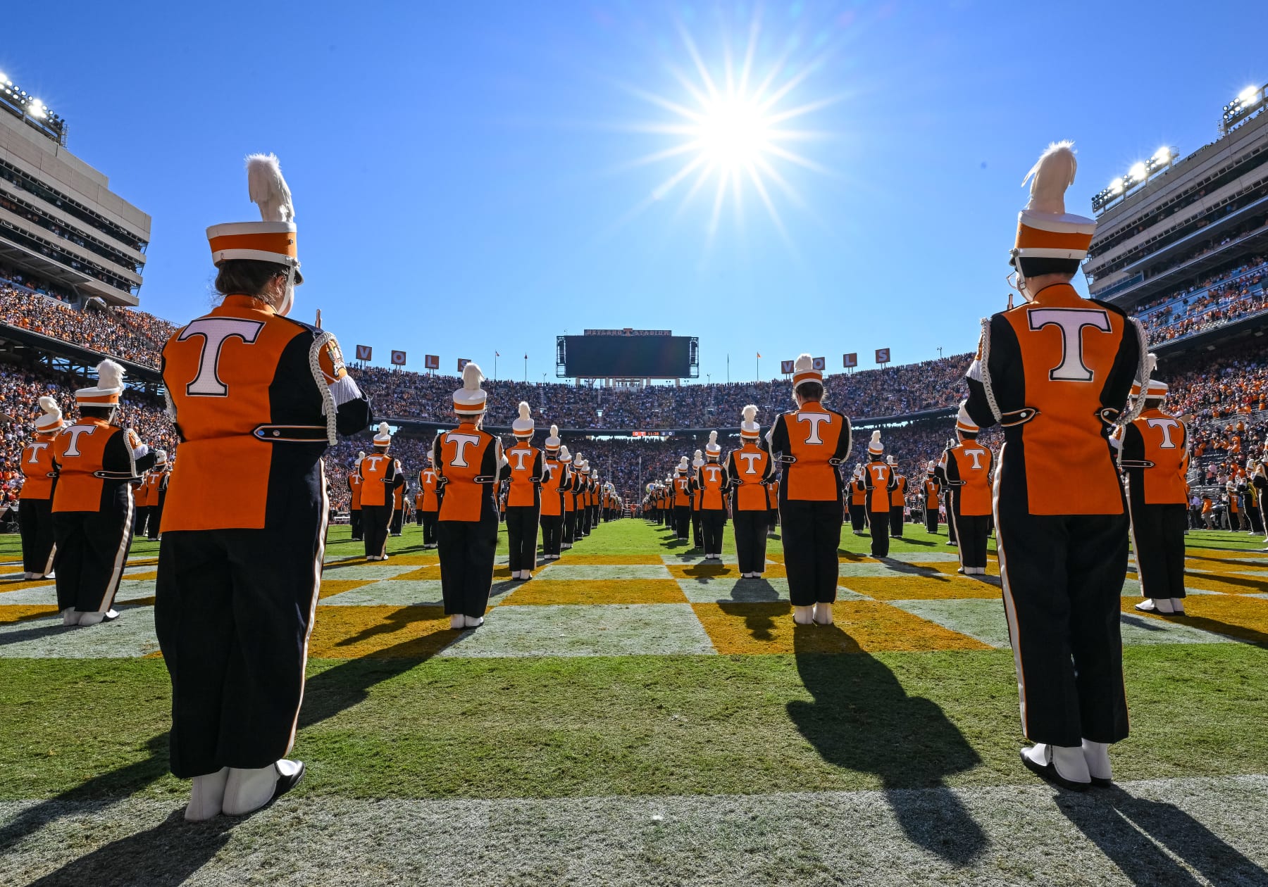 KNOXVILLE, TN - NOVEMBER 04: Tennessee Volunteers Pride of the Southland Band plays the National Anthem before the college football game between the Tennessee Volunteers and the Connecticut Huskies on November 4, 2023, at Neyland Stadium, in Knoxville, TN. (Photo by Bryan Lynn/Icon Sportswire via Getty Images)