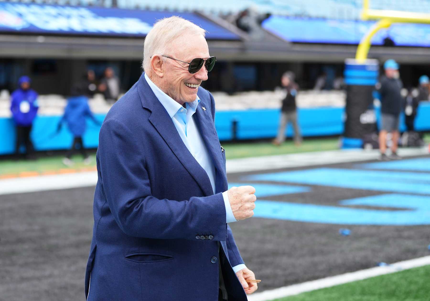 CHARLOTTE, NORTH CAROLINA - DECEMBER 15: Dallas Cowboys owner Jerry Jones on the field before the game against the Carolina Panthers at Bank of America Stadium on December 15, 2024 in Charlotte, North Carolina. (Photo by Grant Halverson/Getty Images)