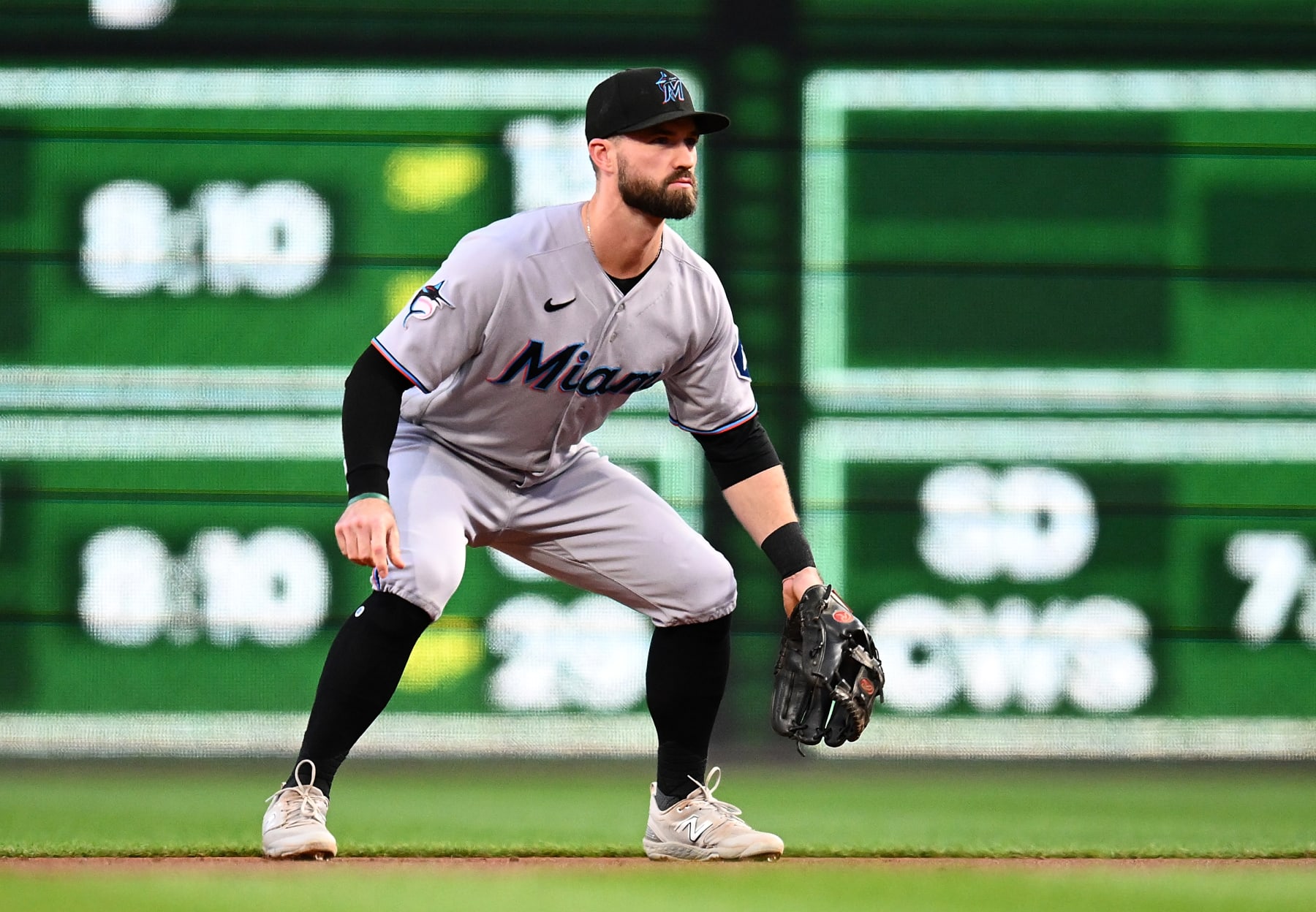 PITTSBURGH, PENNSYLVANIA - SEPTEMBER 30:  Jon Berti #5 of the Miami Marlins in action during the game against the Pittsburgh Pirates at PNC Park on September 30, 2023 in Pittsburgh, Pennsylvania. (Photo by Joe Sargent/Getty Images)