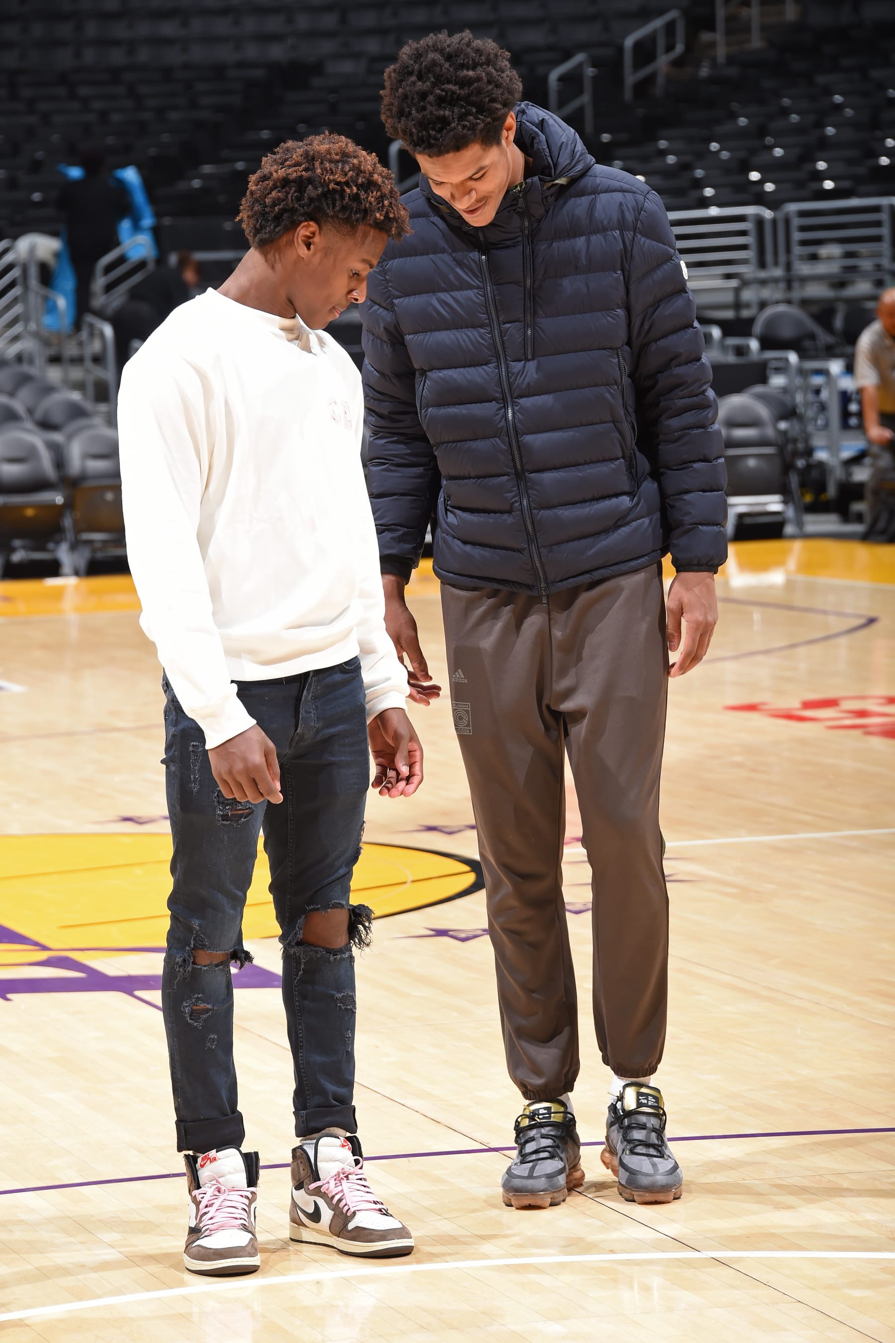 LOS ANGELES, CA - DECEMBER 25: Shareef O'Neal and Bronny James play on the court after the Los Angeles Lakers game against the LA Clippers on December 25, 2019 at STAPLES Center in Los Angeles, California. NOTE TO USER: User expressly acknowledges and agrees that, by downloading and/or using this Photograph, user is consenting to the terms and conditions of the Getty Images License Agreement. Mandatory Copyright Notice: Copyright 2019 NBAE (Photo by Andrew D. Bernstein/NBAE via Getty Images)