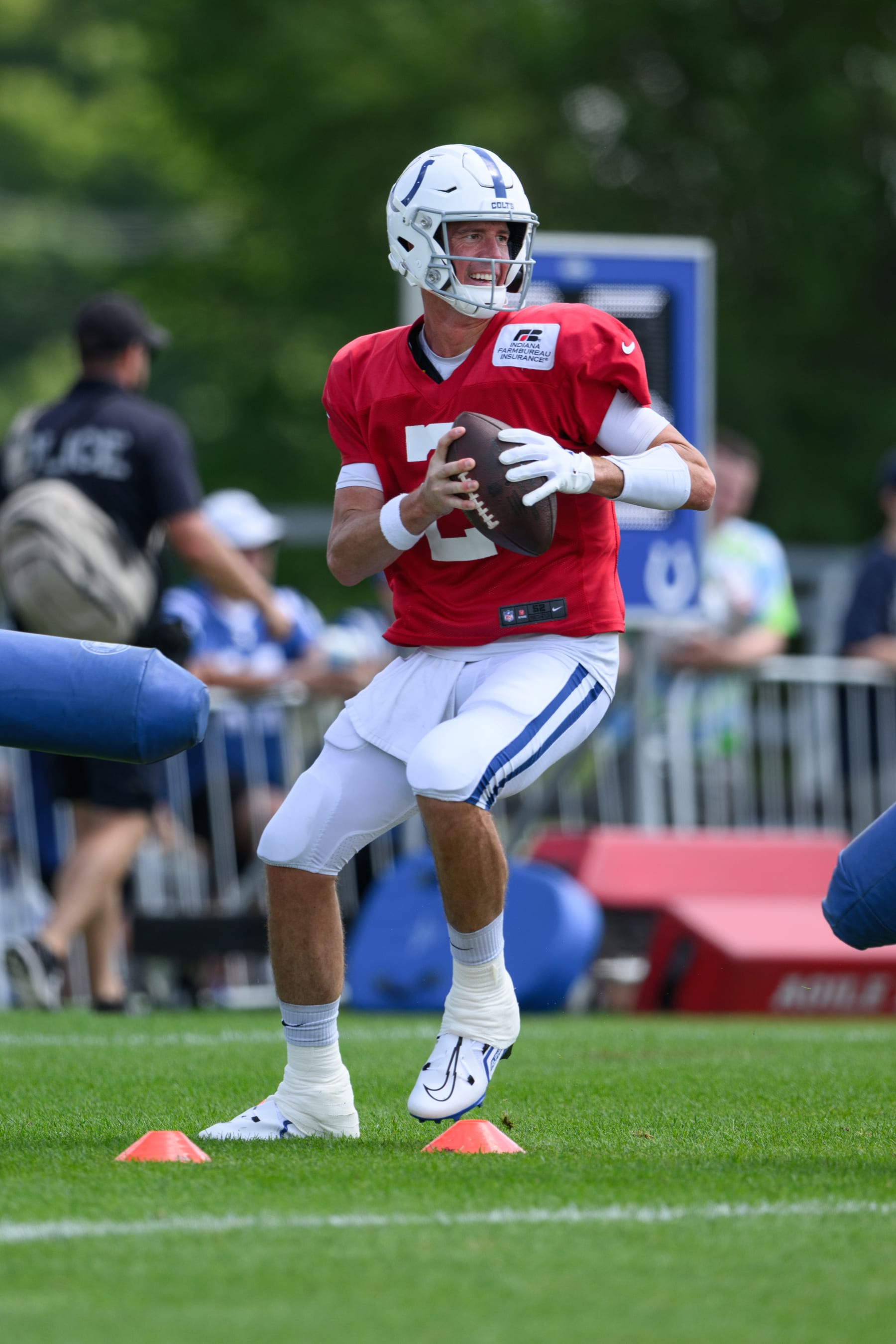 WESTFIELD, IN - AUGUST 07: Indianapolis Colts quarterback Matt Ryan (2) runs through a drill during the Indianapolis Colts Training Camp practice on August 7, 2022 at Grand Park Sports Campus in Westfield, IN. (Photo by Zach Bolinger/Icon Sportswire via Getty Images)