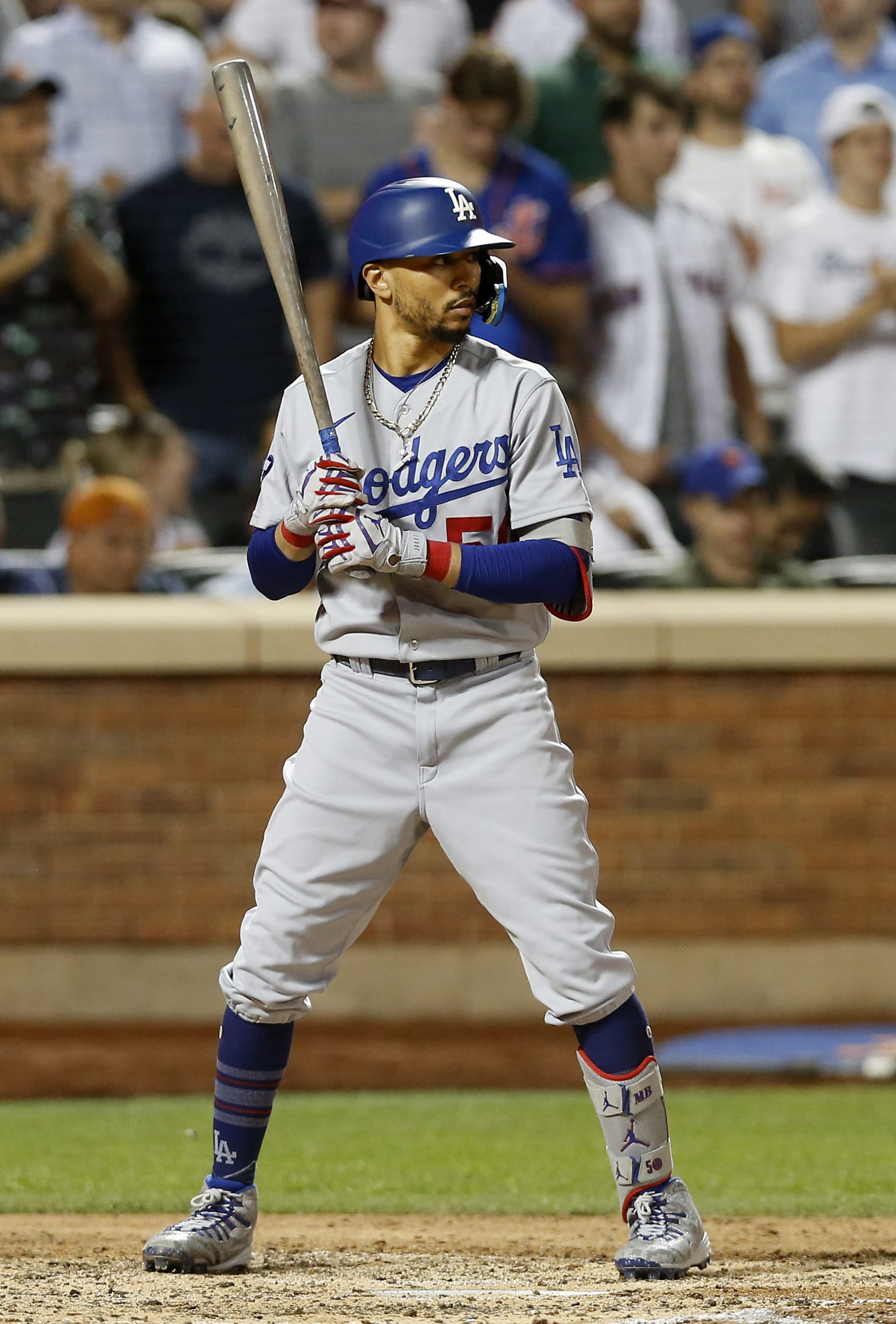 NEW YORK, NEW YORK - AUGUST 31:  Mookie Betts #50 of the Los Angeles Dodgers in action against the New York Mets at Citi Field on August 31, 2022 in New York City. The Mets defeated the Dodgers 2-1. (Photo by Jim McIsaac/Getty Images)