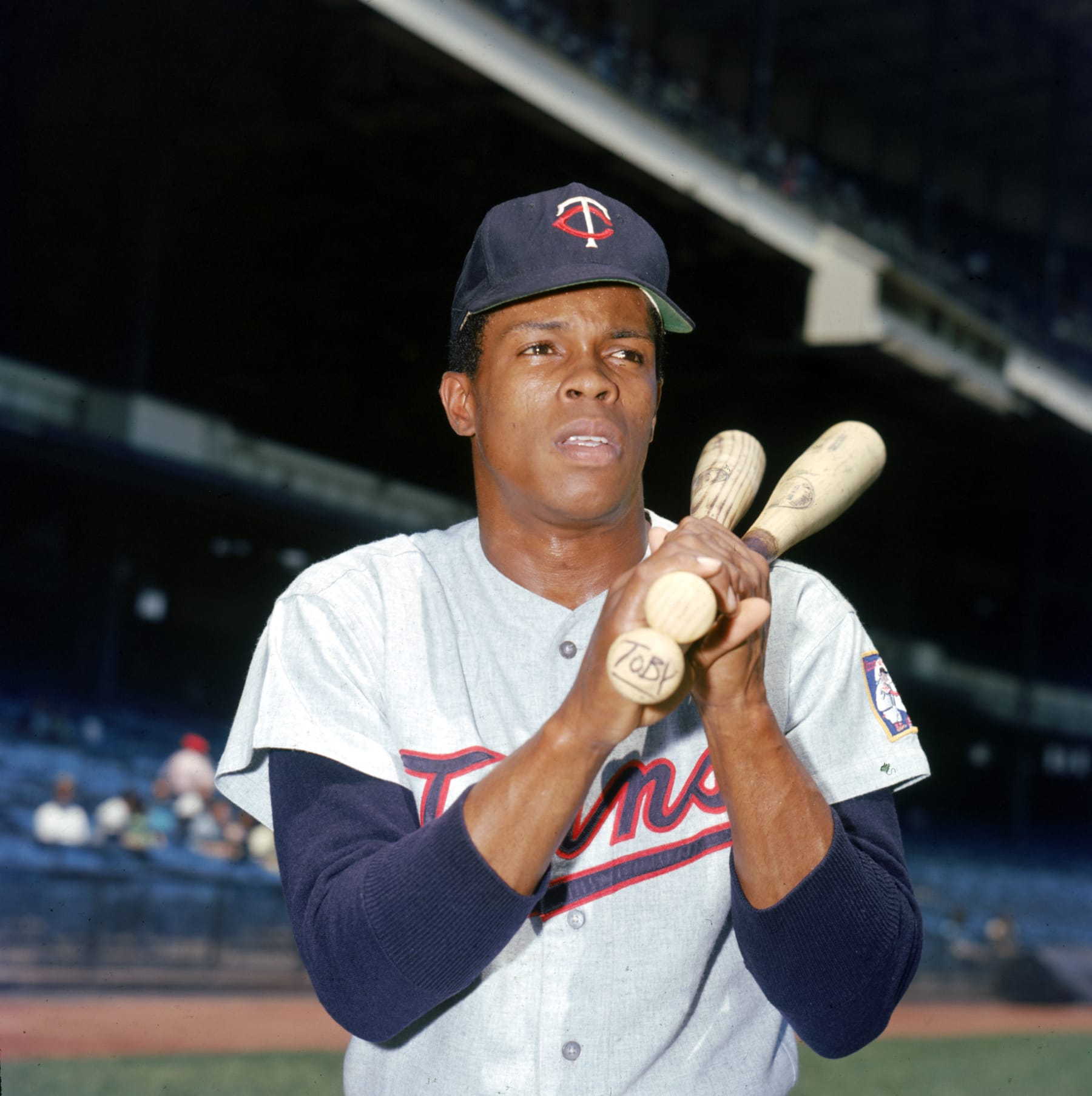 BRONX:   Rod Carew of the Minnesota Twins poses before a game at Yankee Stadium in the Bronx, New York.  Rod Carew played for the Minnesota Twins from 1967-78.  (Photo by Louis Reqeuna/MLB via Getty Images)