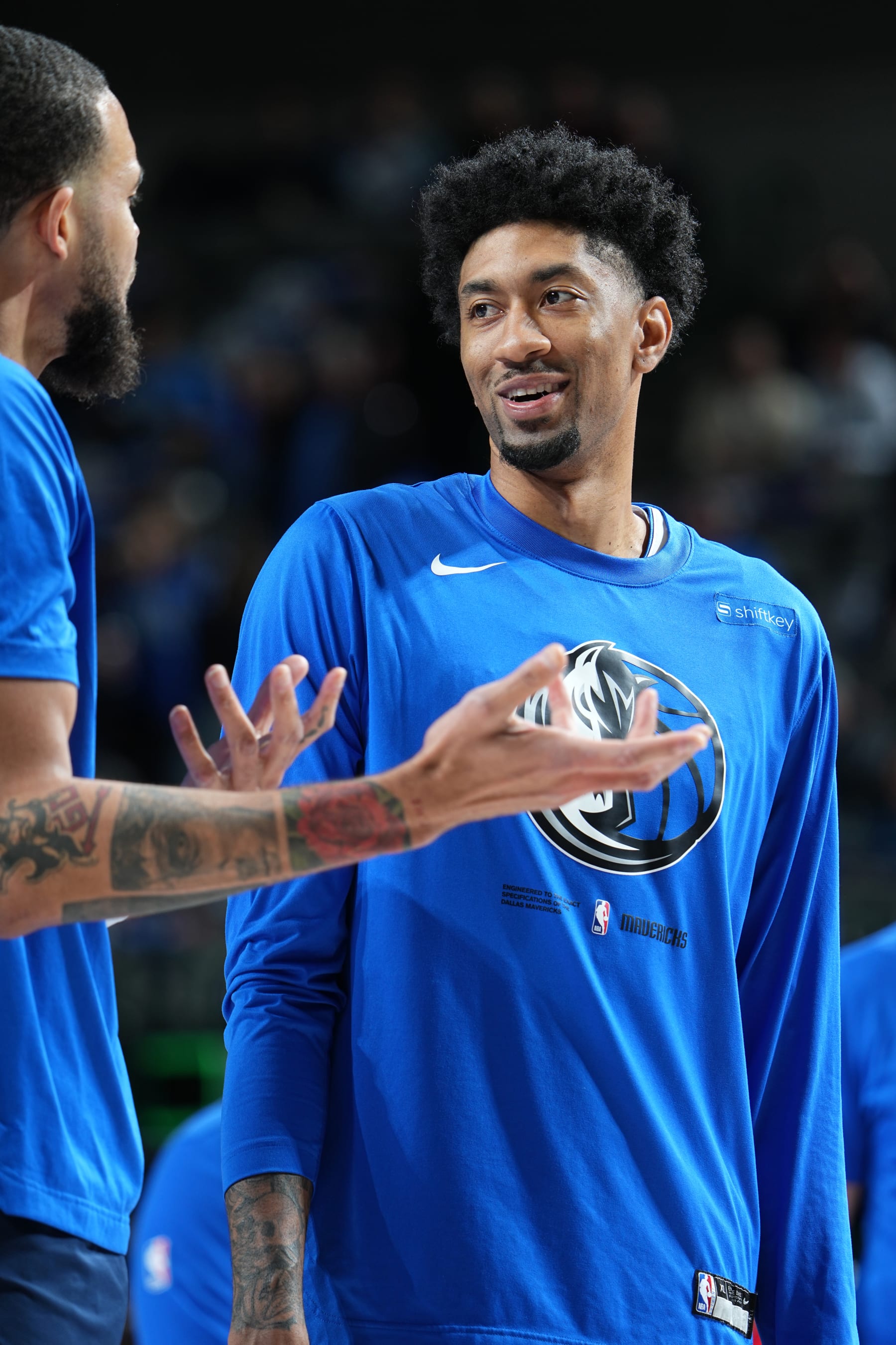 DALLAS, TX - DECEMBER 16: Christian Wood #35 of the Dallas Mavericks smiles before the game against the Portland Trail Blazers on December 16, 2022 at the American Airlines Center in Dallas, Texas. NOTE TO USER: User expressly acknowledges and agrees that, by downloading and or using this photograph, User is consenting to the terms and conditions of the Getty Images License Agreement. Mandatory Copyright Notice: Copyright 2022 NBAE (Photo by Glenn James/NBAE via Getty Images)