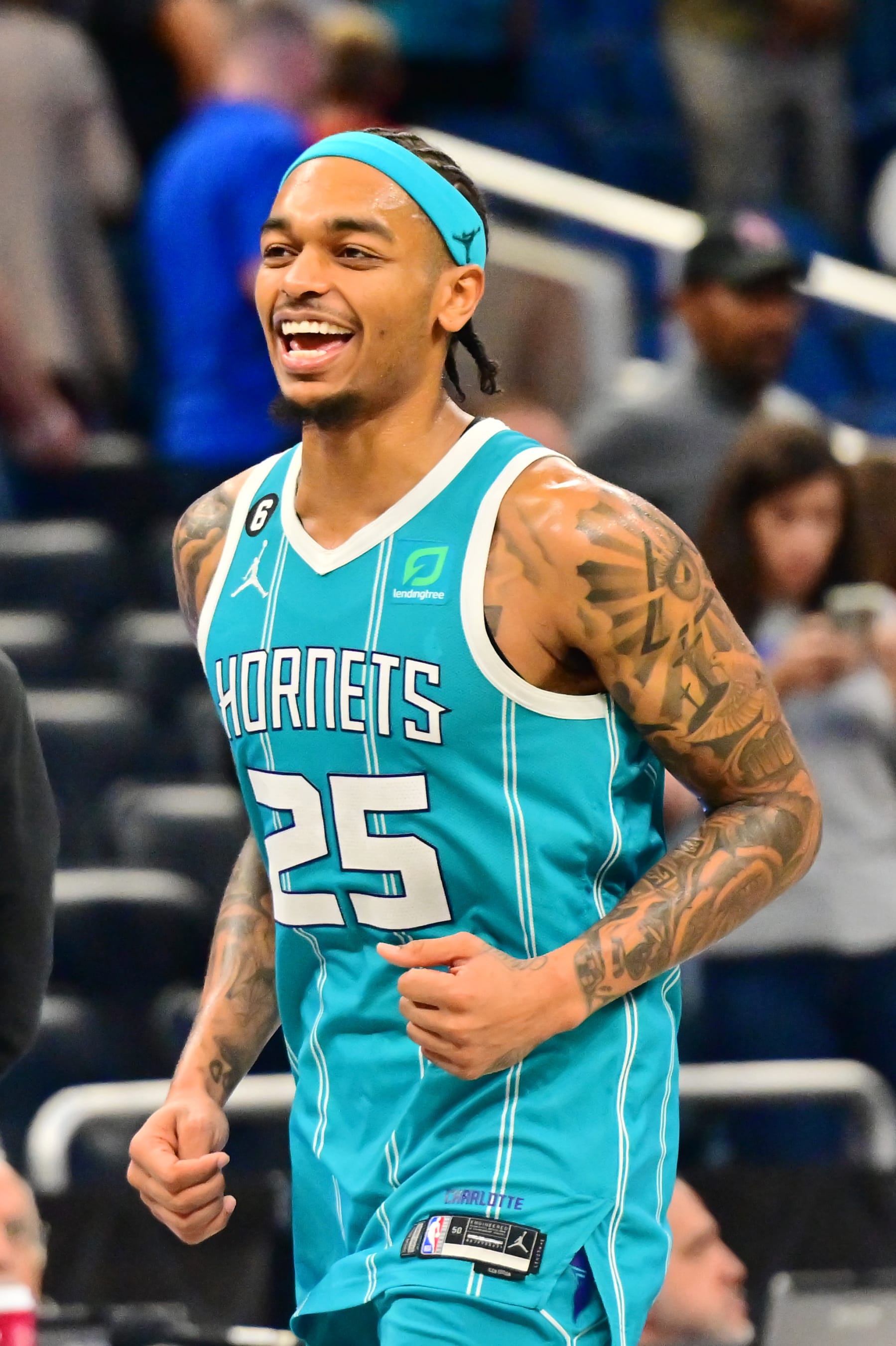 ORLANDO, FLORIDA - NOVEMBER 14: P.J. Washington #25 of the Charlotte Hornets reacts after defeating the Orlando Magic 112-105 at Amway Center on November 14, 2022 in Orlando, Florida. NOTE TO USER: User expressly acknowledges and agrees that, by downloading and or using this photograph, User is consenting to the terms and conditions of the Getty Images License Agreement. (Photo by Julio Aguilar/Getty Images)