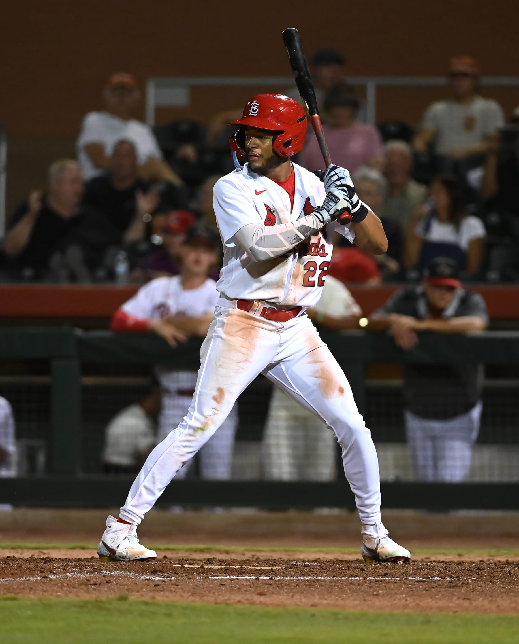 SCOTTSDALE, AZ - OCTOBER 06: Victor Scott II #22 of the Scottsdale Scorpions bats during the game between the Surprise Saguaros and the Scottsdale Scorpions at Scottsdale Stadium on Friday, October 6, 2023 in Scottsdale, Arizona. (Photo by Norm Hall/MLB Photos via Getty Images)