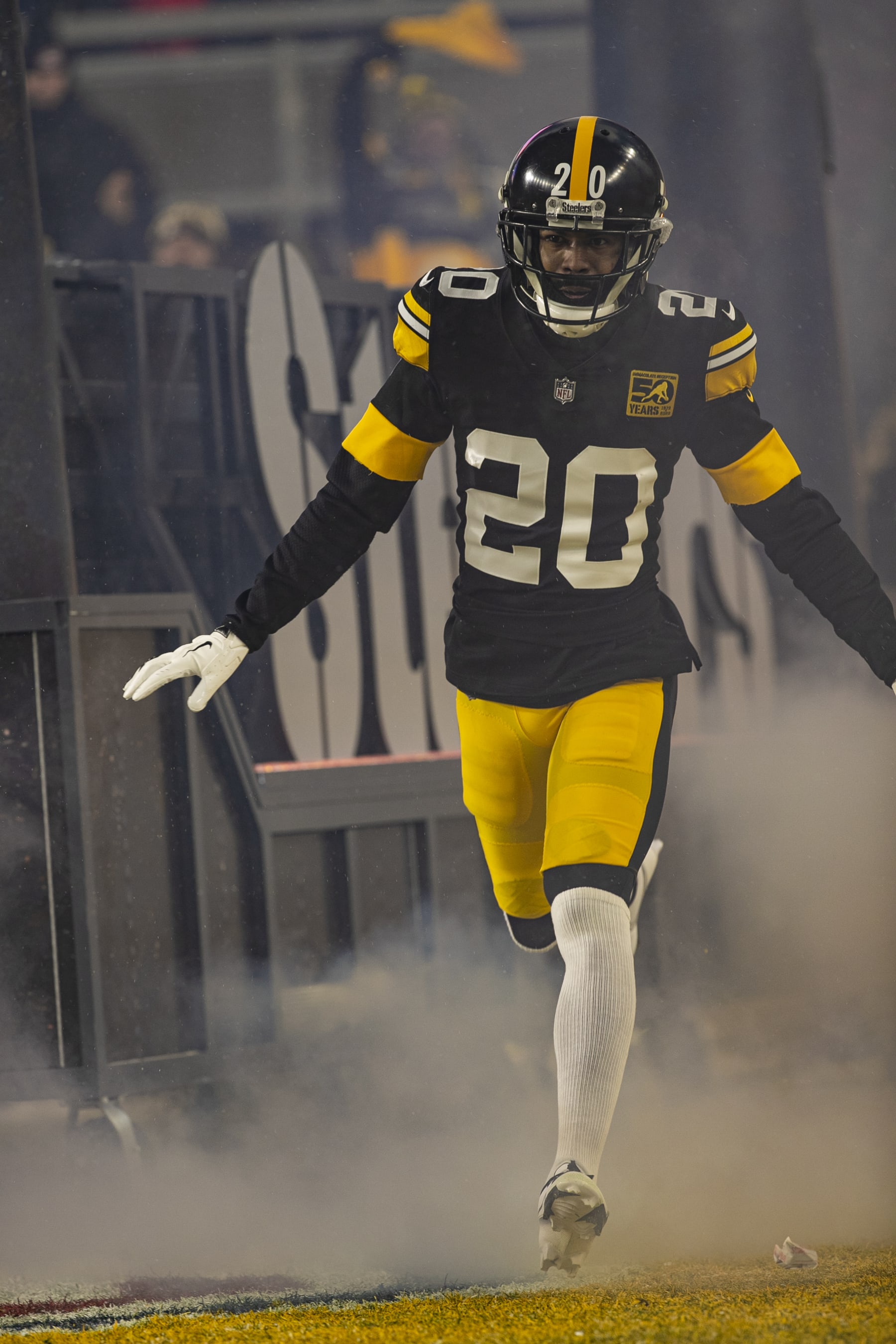 PITTSBURGH, PA - DECEMBER 24: Pittsburgh Steelers cornerback Cameron Sutton (20) is announced during the national football league game between the Las Vegas Raiders and the Pittsburgh Steelers on December 24, 2022 at Acrisure Stadium in Pittsburgh, PA. (Photo by Mark Alberti/Icon Sportswire via Getty Images)