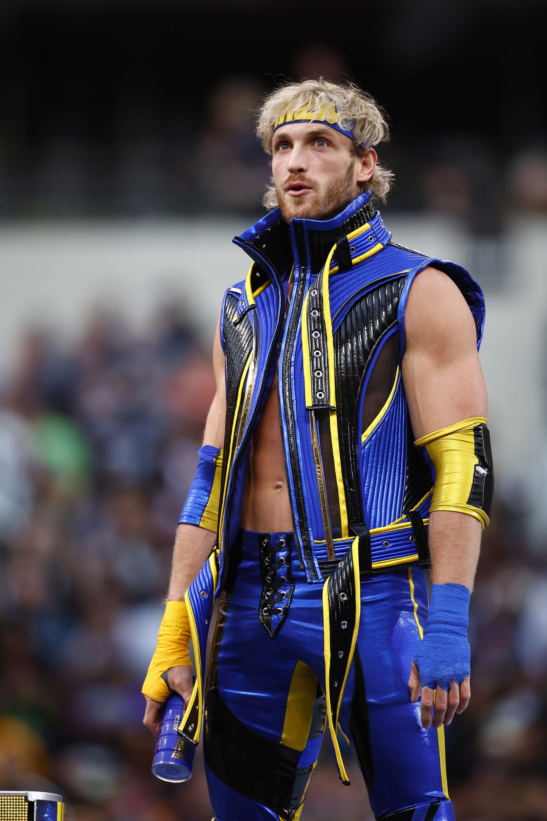 INGLEWOOD, CALIFORNIA - APRIL 01:  Logan Paul during WrestleMania Goes Hollywood at SoFi Stadium on April 01, 2023 in Inglewood, California. (Photo by Ronald Martinez/Getty Images)