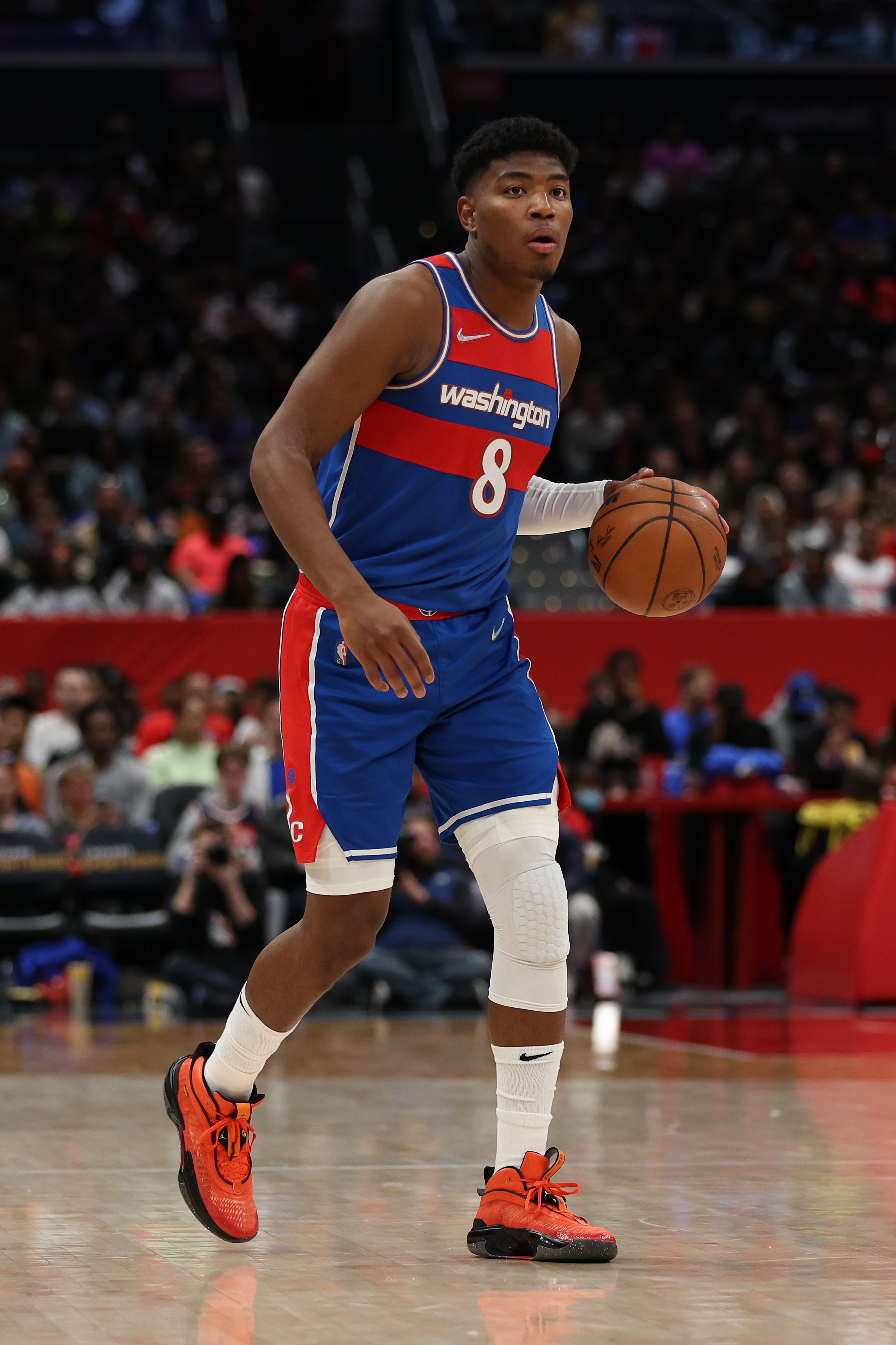 WASHINGTON, DC - APRIL 08: Rui Hachimura #8 of the Washington Wizards dribbles the ball against the New York Knicks during the second half at Capital One Arena on April 08, 2022 in Washington, DC. NOTE TO USER: User expressly acknowledges and agrees that, by downloading and or using this photograph, User is consenting to the terms and conditions of the Getty Images License Agreement. (Photo by Patrick Smith/Getty Images) WASHINGTON, DC - APRIL 08: Rui Hachimura #8 of the Washington Wizards dribbles the ball against the New York Knicks during the second half at Capital One Arena on April 08, 2022 in Washington, DC. NOTE TO USER: User expressly acknowledges and agrees that, by downloading and or using this photograph, User is consenting to the terms and conditions of the Getty Images License Agreement. (Photo by Patrick Smith/Getty Images)