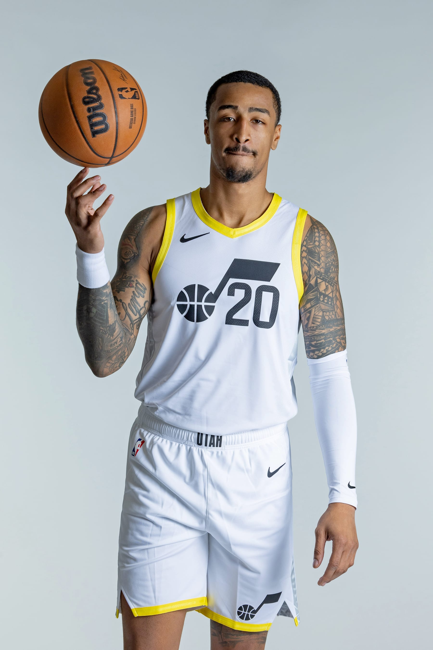 SALT LAKE CITY, UT - JULY 06: John Collins #20 of the Utah Jazz poses for a portrait at the ZBBC on July 06, 2023 in Salt Lake City, Utah. NOTE TO USER: User expressly acknowledges and agrees that, by downloading and or using this Photograph, User is consenting to the terms and conditions of the Getty Images License Agreement. Mandatory Copyright Notice: Copyright 2023 NBAE (Photo by Melissa Majchrzak/NBAE via Getty Images)