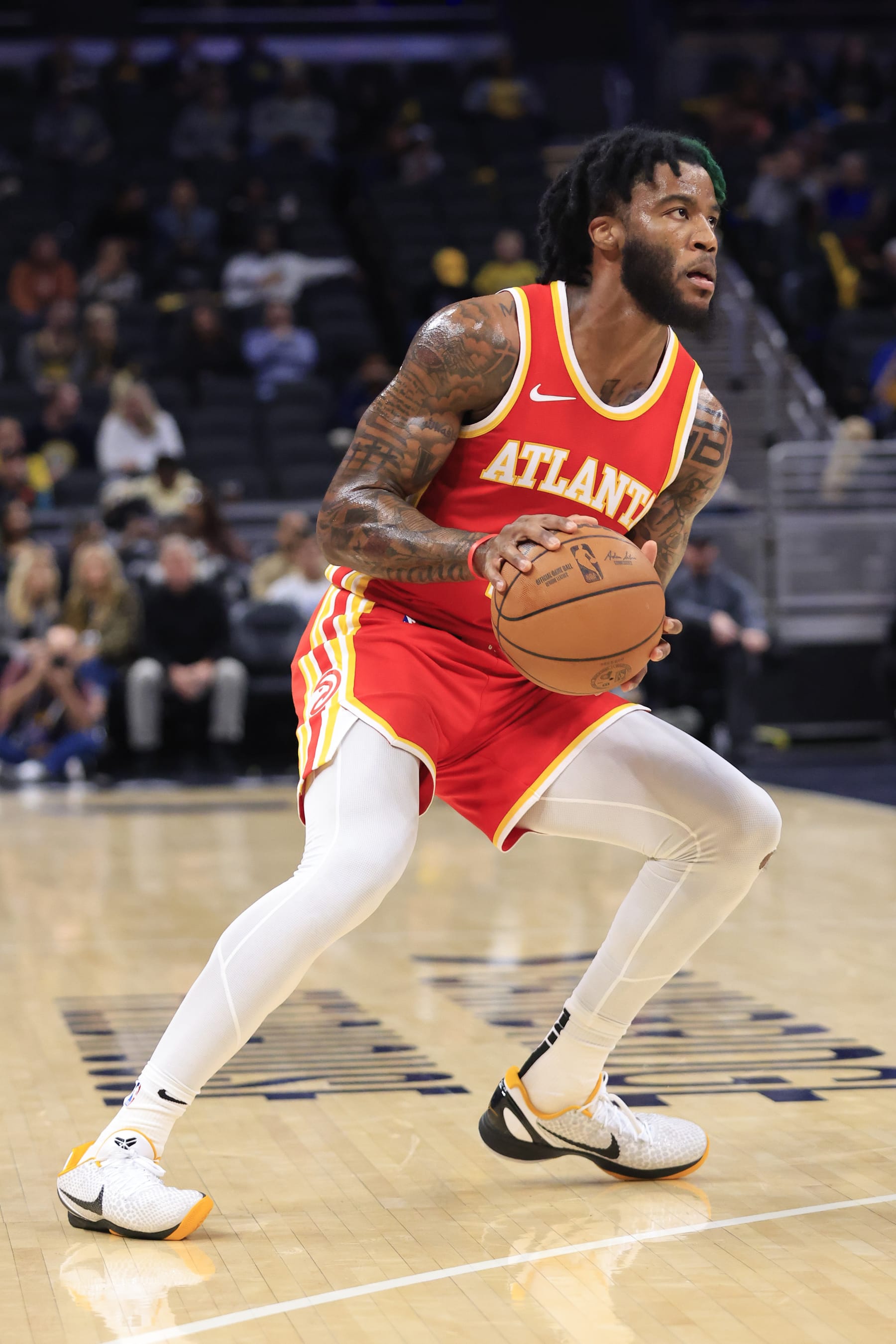 INDIANAPOLIS, INDIANA - OCTOBER 16: Saddiq Bey #41 of the Atlanta Hawks makes a move in the game against the Indiana Pacers at Gainbridge Fieldhouse on October 16, 2023 in Indianapolis, Indiana. NOTE TO USER: User expressly acknowledges and agrees that, by downloading and or using this photograph, User is consenting to the terms and conditions of the Getty Images License Agreement. (Photo by Justin Casterline/Getty Images)