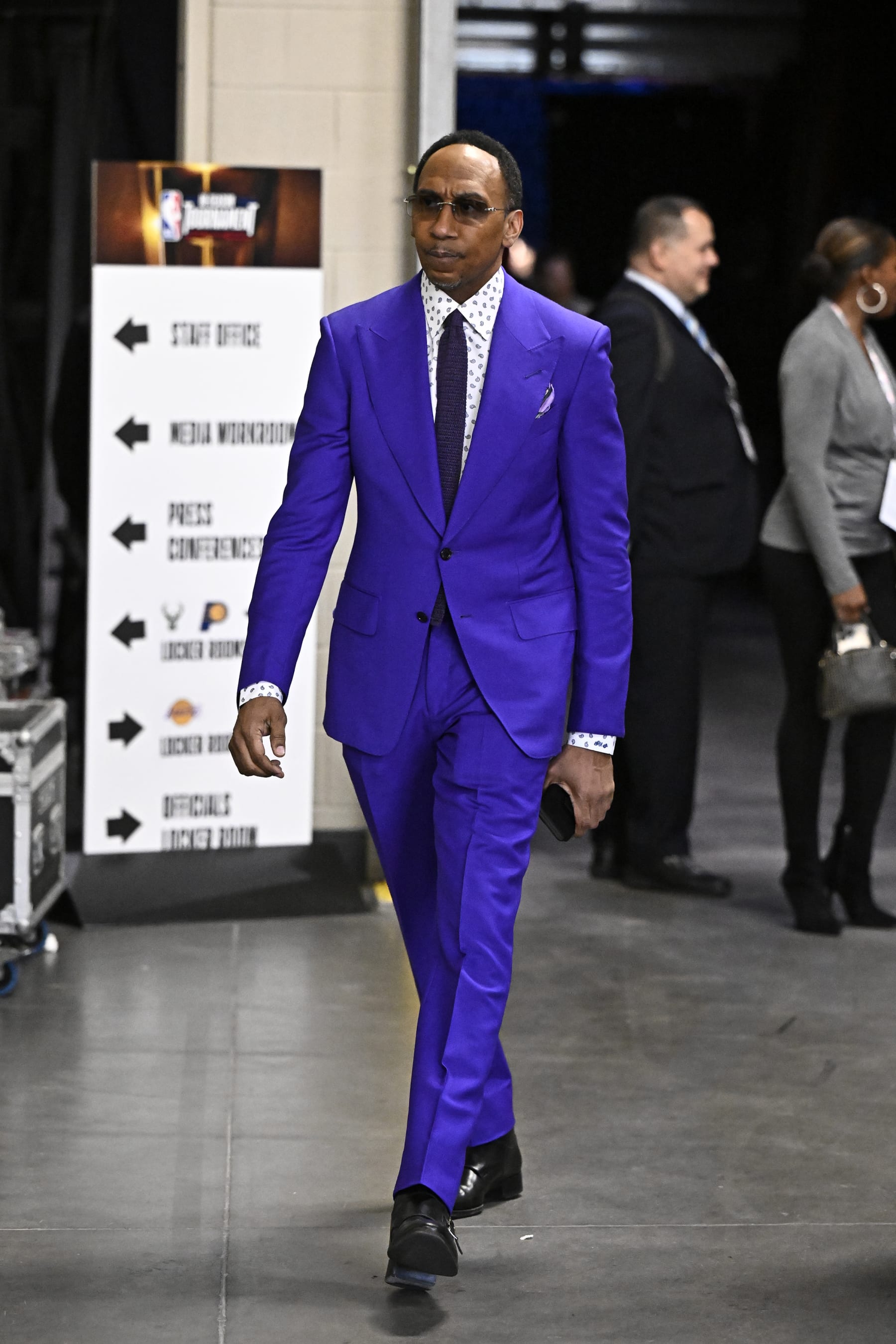 LAS VEGAS, NV - DECEMBER 9: Steven A. Smith looks on before the game between the Indiana Pacers and Los Angeles Lakers as part of the 2023 NBA In-Season Tournament on December 8, 2023 at T-Mobile Arena in Las Vegas, Nevada. NOTE TO USER: User expressly acknowledges and agrees that, by downloading and or using this photograph, user is consenting to the terms and conditions of Getty Images License Agreement. Mandatory Copyright Notice: Copyright 2023 NBAE (Photo by David Dow/NBAE via Getty Images)