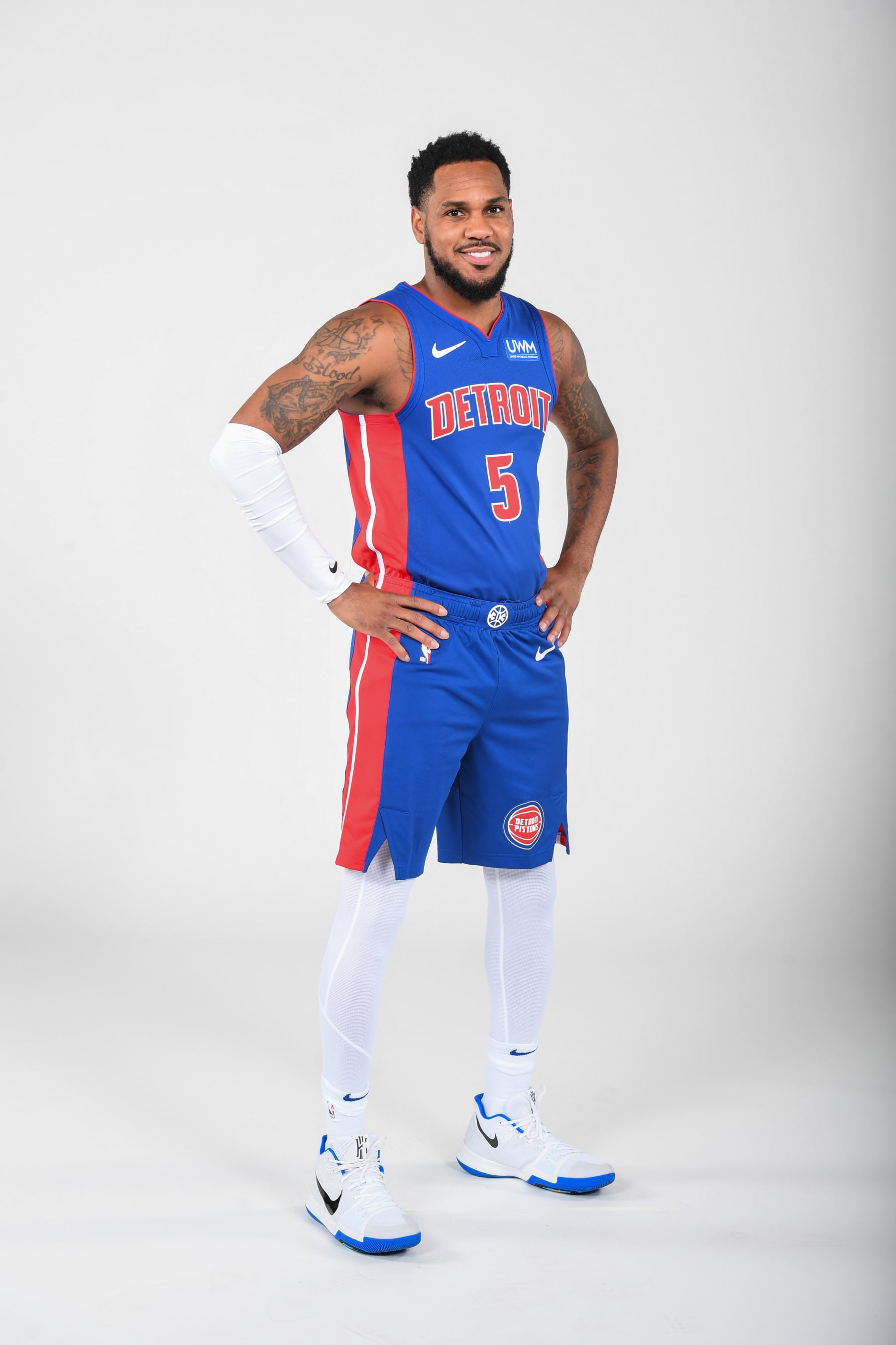 DETROIT, MICHIGAN - OCTOBER 2: Monte Morris #5 of the Detroit Pistons poses for a portrait during the 2023-24 NBA Media Day at Little Caesars Arena on October 2, 2023 in Detroit, Michigan. NOTE TO USER: User expressly acknowledges and agrees that, by downloading and or using this photograph, User is consenting to the terms and conditions of the Getty Images License Agreement. Mandatory Copyright Notice: Copyright 2023 NBAE (Photo by Chris Schwegler/NBAE via Getty Images)