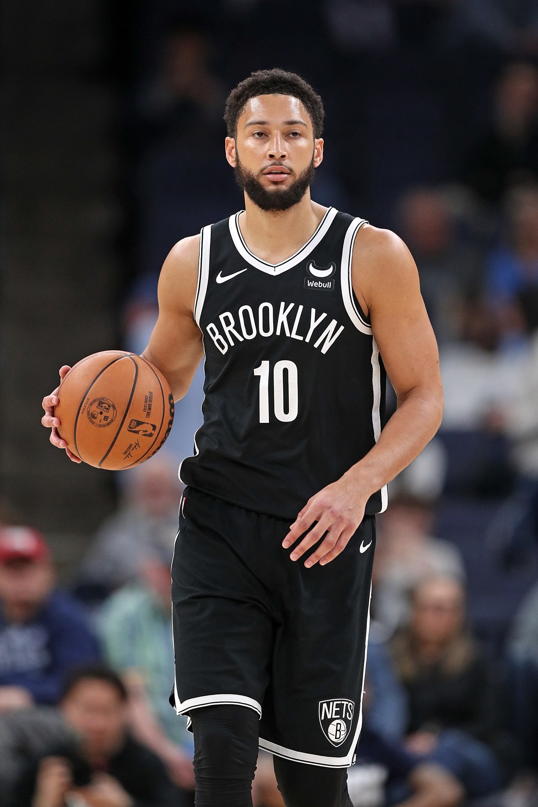 MEMPHIS, TENNESSEE - FEBRUARY 26: Ben Simmons #10 of the Brooklyn Nets brings the ball up court during the game against the Memphis Grizzlies at FedExForum on February 26, 2024 in Memphis, Tennessee. NOTE TO USER: User expressly acknowledges and agrees that, by downloading and or using this photograph, User is consenting to the terms and conditions of the Getty Images License Agreement. (Photo by Justin Ford/Getty Images)