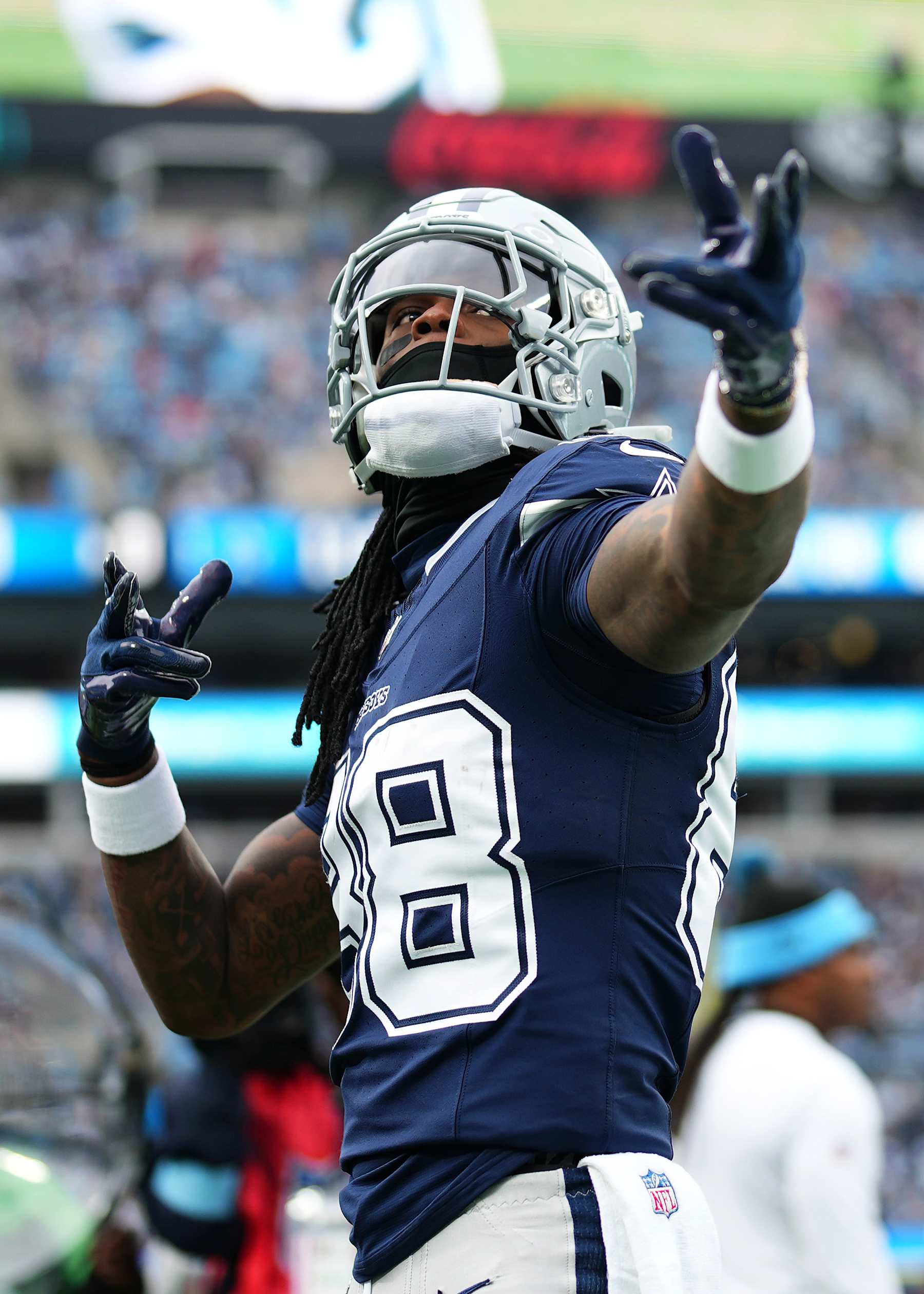 CHARLOTTE, NORTH CAROLINA - DECEMBER 15: CeeDee Lamb #88 of the Dallas Cowboys signals a first down against the Carolina Panthers during the second quarter at Bank of America Stadium on December 15, 2024 in Charlotte, North Carolina. (Photo by Grant Halverson/Getty Images)