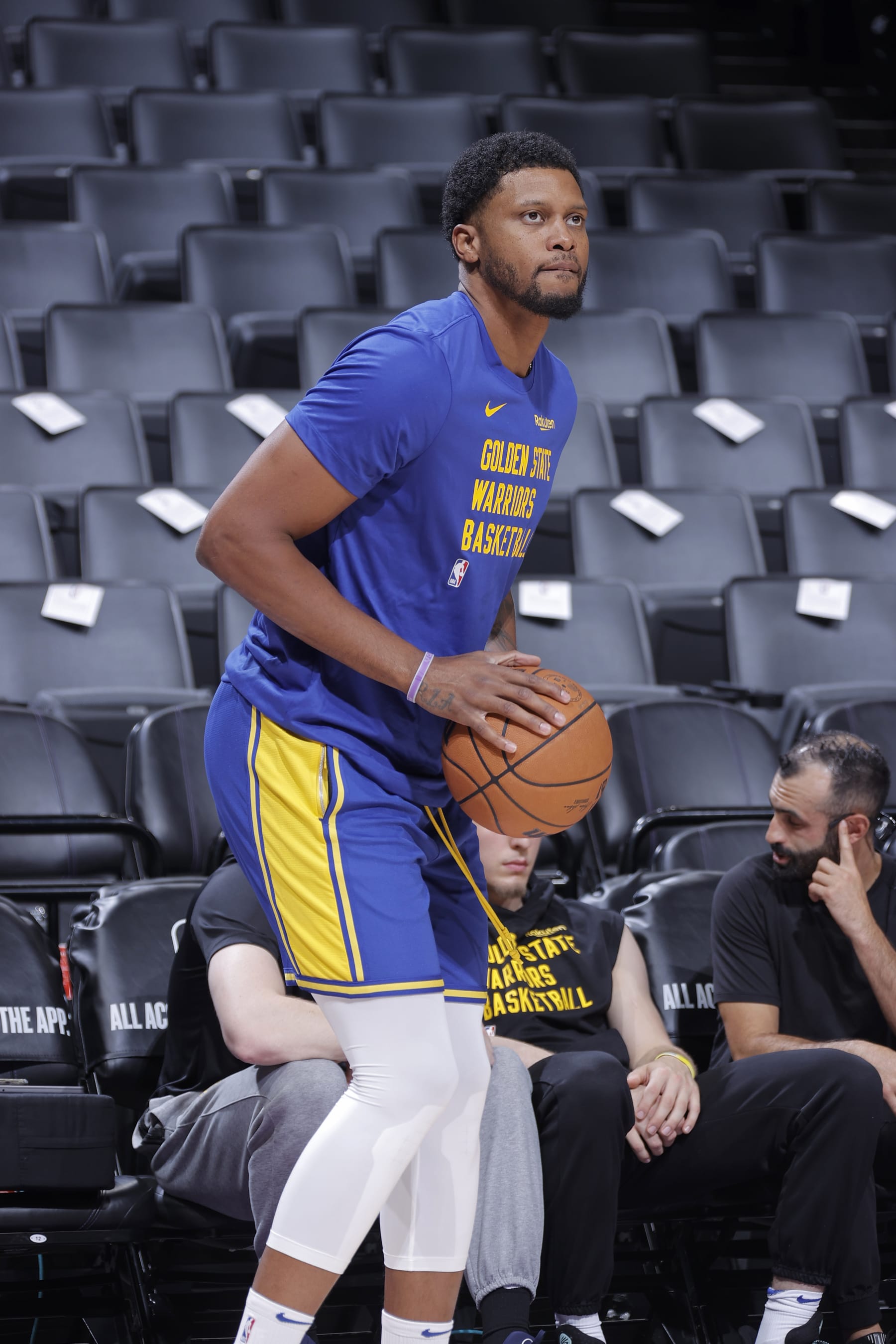 SACRAMENTO, CA - OCTOBER 15: Rudy Gay #33 of the Golden State Warriors warms up before the game against the Sacramento Kings on October 15, 2023 at Golden 1 Center in Sacramento, California. NOTE TO USER: User expressly acknowledges and agrees that, by downloading and or using this Photograph, user is consenting to the terms and conditions of the Getty Images License Agreement. Mandatory Copyright Notice: Copyright 2023 NBAE (Photo by Rocky Widner/NBAE via Getty Images)