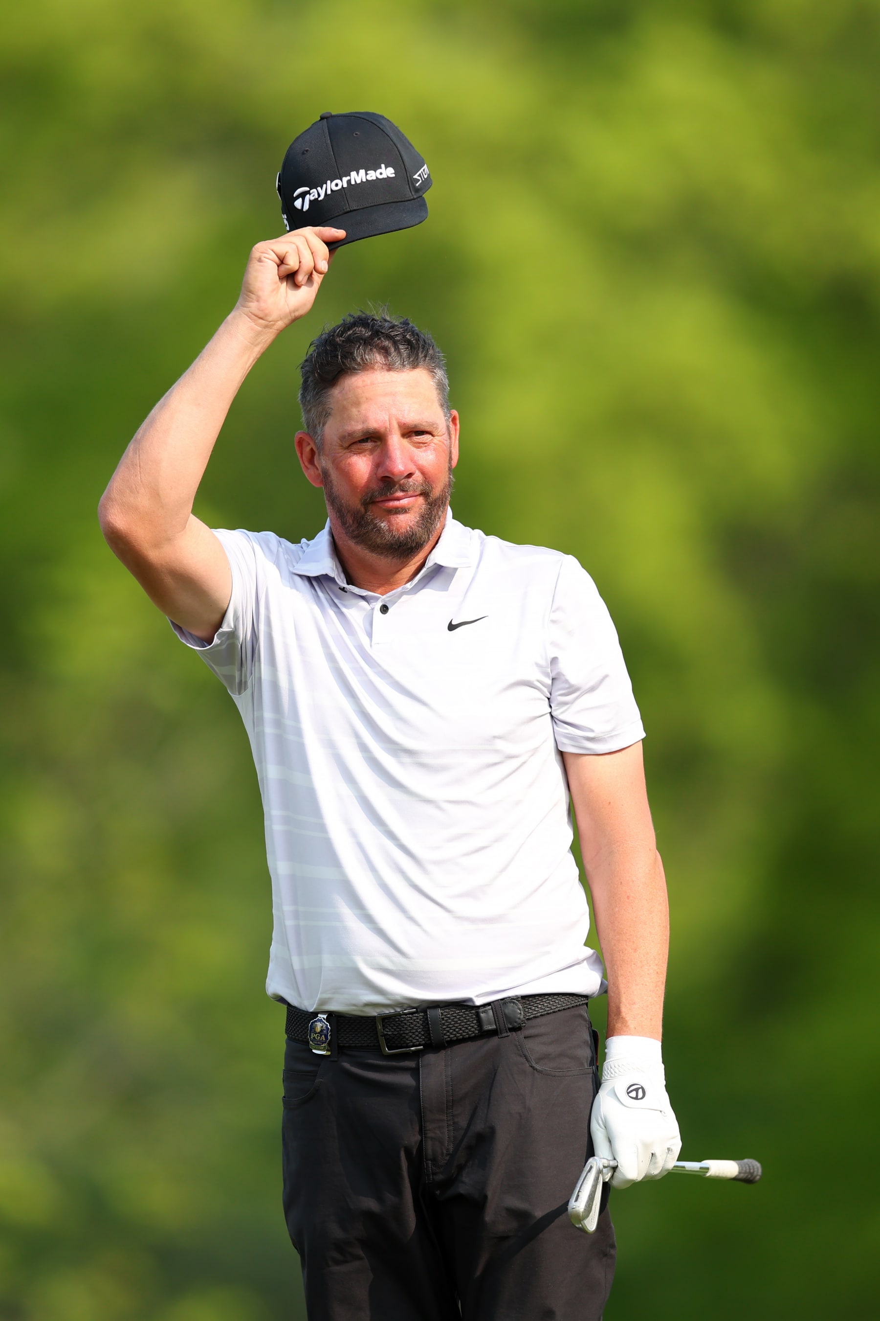 ROCHESTER, NEW YORK - MAY 21: Michael Block of the United States, PGA of America Club Professional, reacts to his hole-in-one on the 15th tee during the final round of the 2023 PGA Championship at Oak Hill Country Club on May 21, 2023 in Rochester, New York. (Photo by Andrew Redington/Getty Images)
