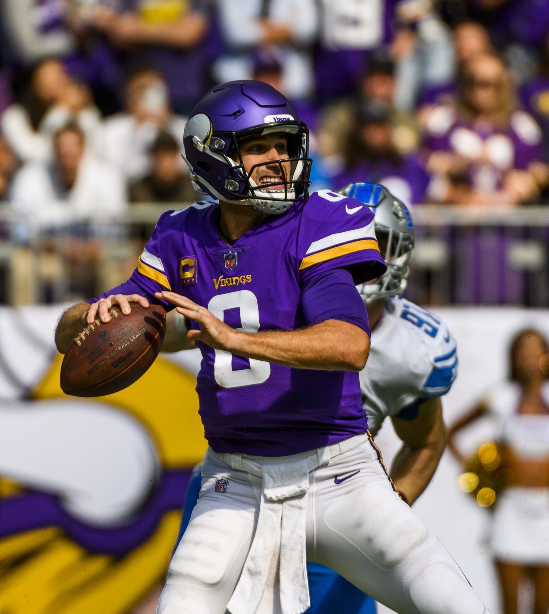 MINNEAPOLIS, MN - SEPTEMBER 25: Kirk Cousins #8 of the Minnesota Vikings passes the ball in the second quarter of the game against the Detroit Lions at U.S. Bank Stadium on September 25, 2022 in Minneapolis, Minnesota. (Photo by Stephen Maturen/Getty Images)