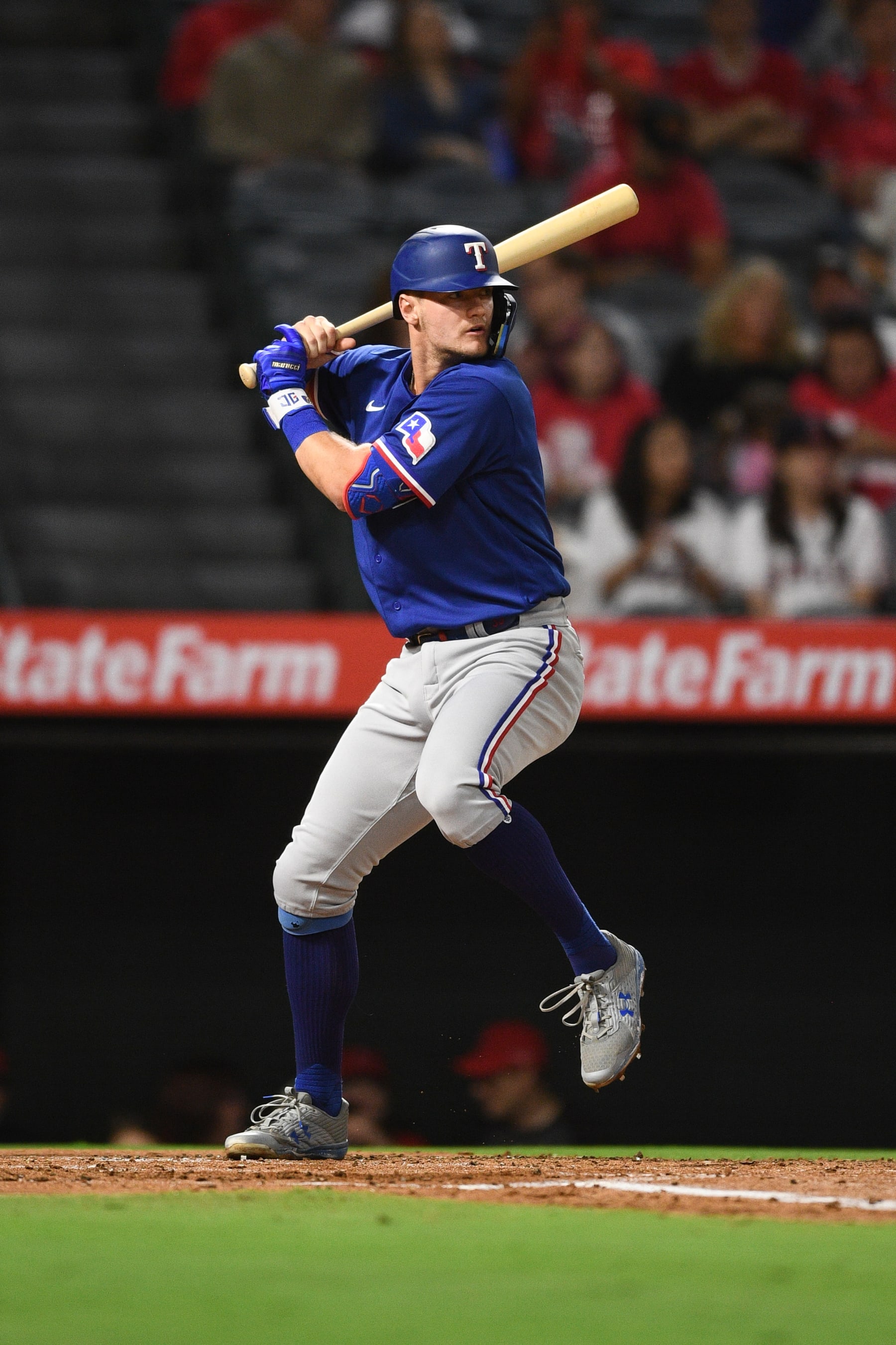ANAHEIM, CA - SEPTEMBER 30: Texas Rangers third baseman Josh Jung (6) at bat during the MLB game between the Texas Rangers and the Los Angeles Angels of Anaheim on September 30, 2022 at Angel Stadium of Anaheim in Anaheim, CA. (Photo by Brian Rothmuller/Icon Sportswire via Getty Images)