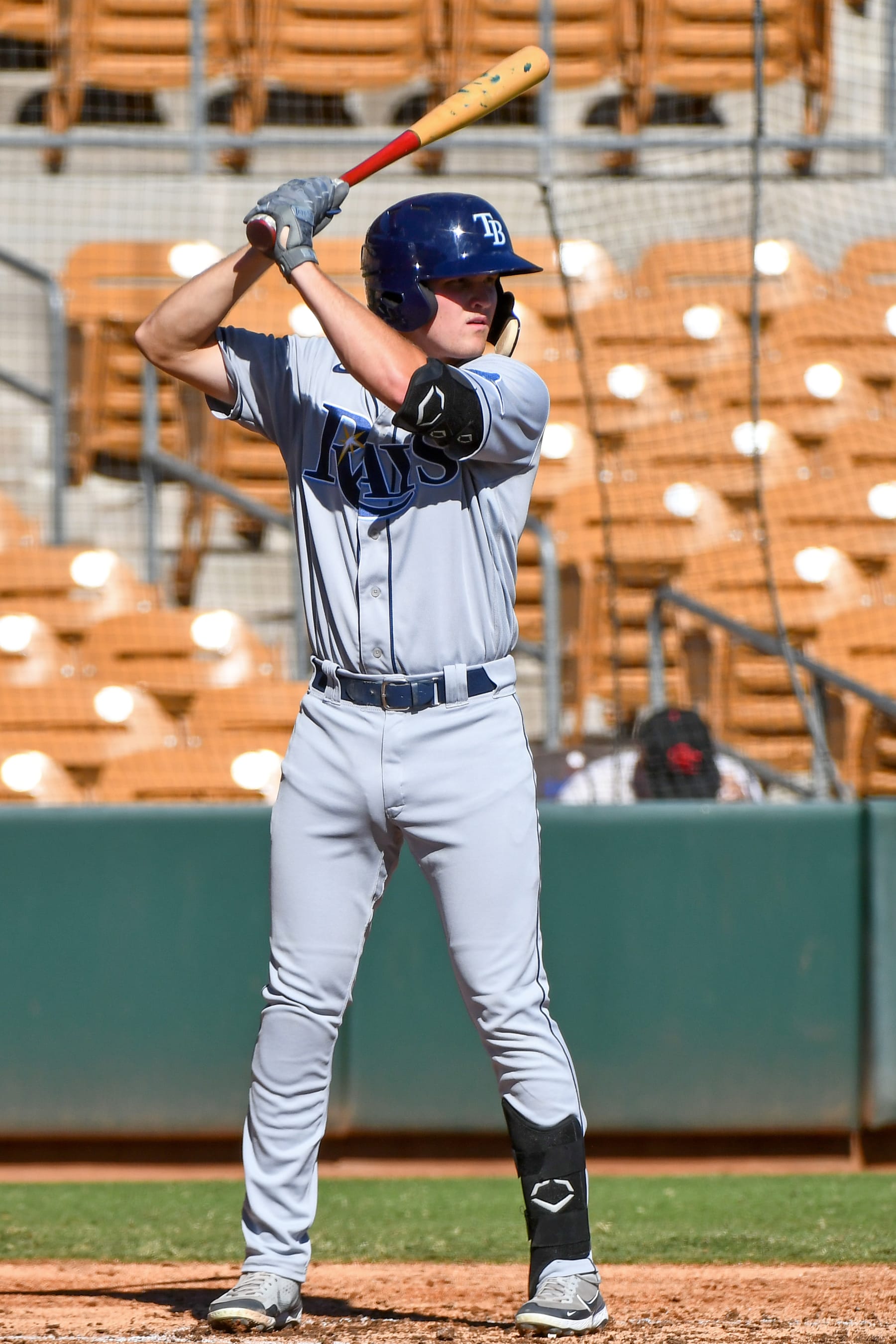 GLENDALE, AZ - NOVEMBER 12, 2021: Curtis Mead #44 of the Scottsdale Scorpions bats against the Glendale Desert Dogs at Camelback Ranch on November 12, 2021 in Glendale, Arizona. (Photo by Chris Bernacchi/Diamond Images via Getty Images)