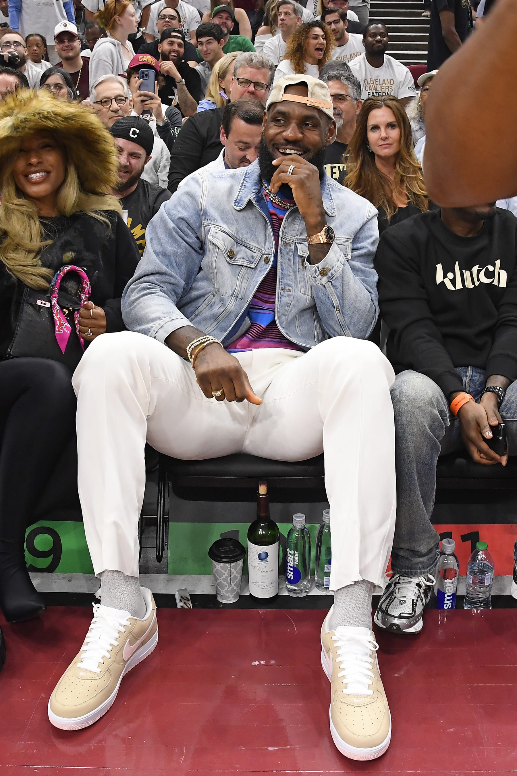 CLEVELAND, OH - MAY 13: LeBron James #23 of the Los Angeles Lakers smiles during the game between the Boston Celtics and the Cleveland Cavaliers during Round 2 Game 4 of the 2024 NBA Playoffs on May 13, 2024 at Rocket Mortgage FieldHouse in Cleveland, Ohio. NOTE TO USER: User expressly acknowledges and agrees that, by downloading and/or using this Photograph, user is consenting to the terms and conditions of the Getty Images License Agreement. Mandatory Copyright Notice: Copyright 2024 NBAE (Photo by Brian Babineau/NBAE via Getty Images)