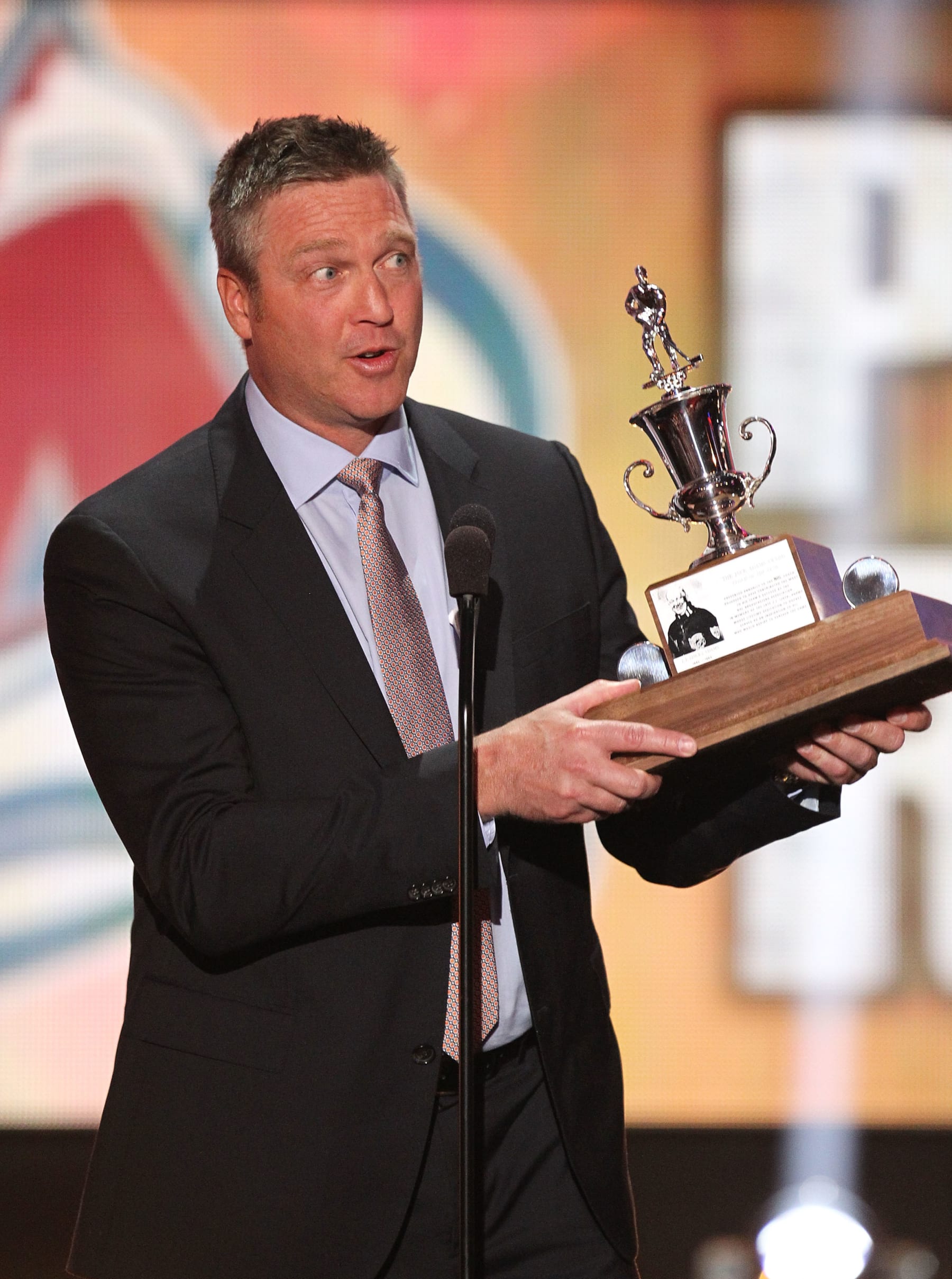 LAS VEGAS, NV - JUNE 24:  Head Coach Patrick Roy of the Colorado Avalanche speaks onstage after winning the Jack Adams Award during the 2014 NHL Awards at the Encore Theater at Wynn Las Vegas on June 24, 2014 in Las Vegas, Nevada.  (Photo by Andre Ringuette/NHLI via Getty Images) 