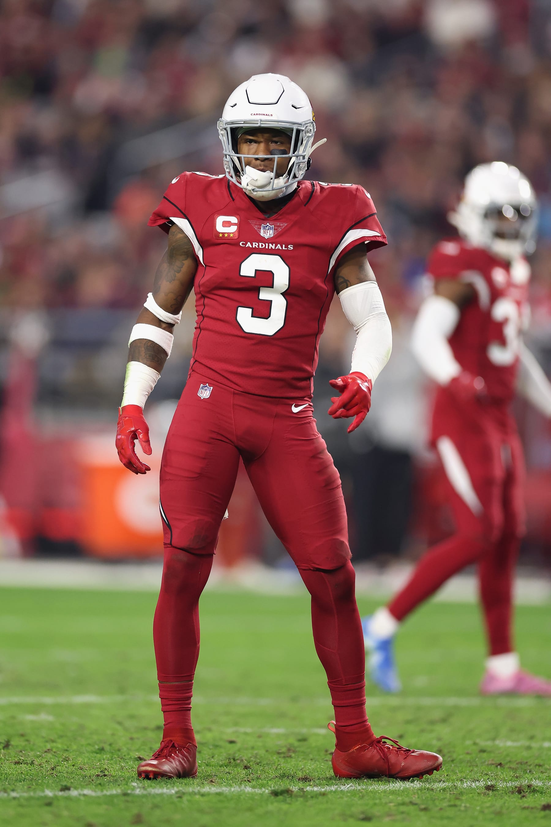 GLENDALE, ARIZONA - DECEMBER 12: Safety Budda Baker #3 of the Arizona Cardinals during the NFL game at State Farm Stadium on December 12, 2022 in Glendale, Arizona. The Patriots defeated the Cardinals 27-13.  (Photo by Christian Petersen/Getty Images)