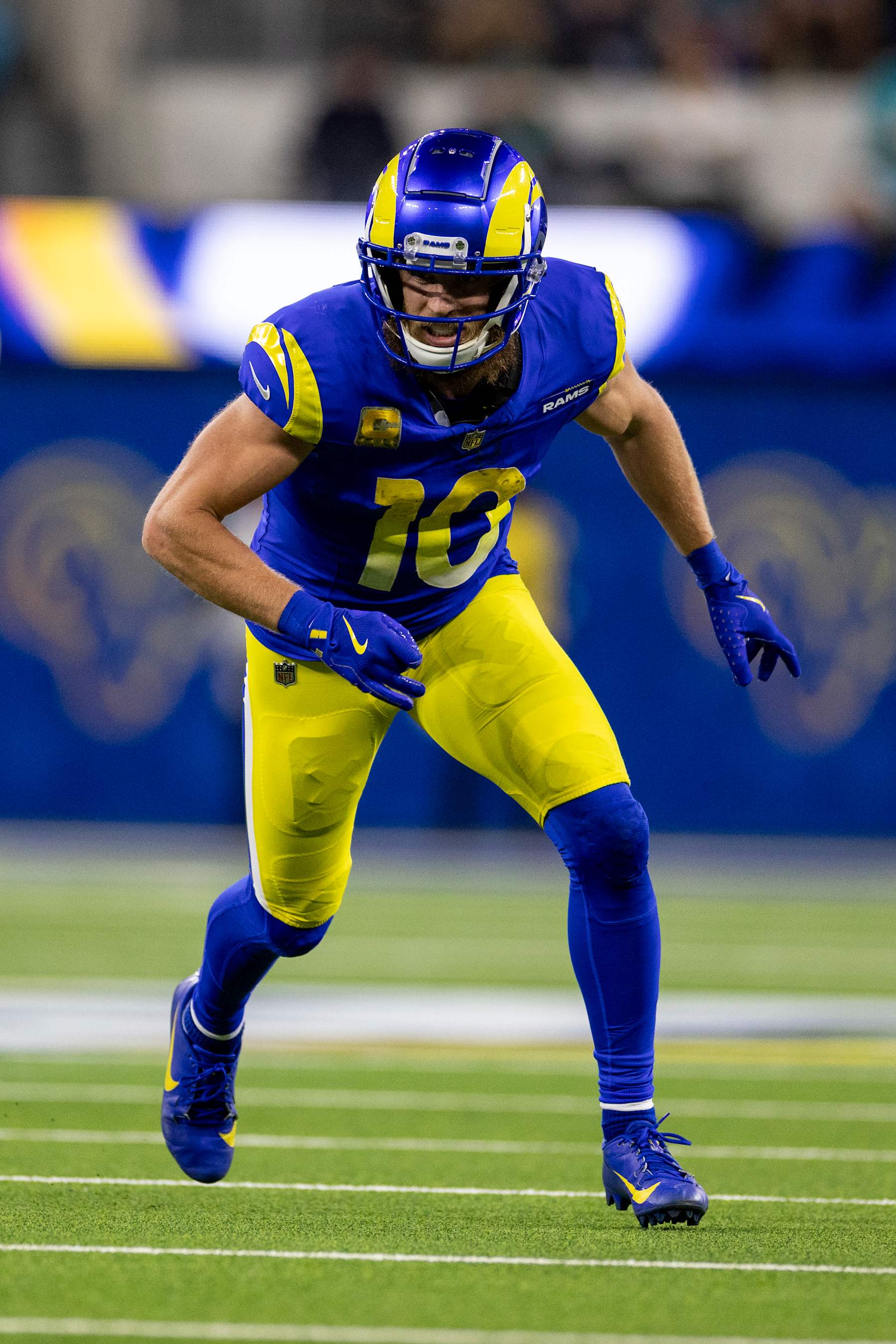 INGLEWOOD, CALIFORNIA - NOVEMBER 11: Cooper Kupp #10 of the Los Angeles Rams runs a route during an NFL Football game against the Miami Dolphins at SoFi Stadium on November 11, 2024 in Inglewood, California. (Photo by Michael Owens/Getty Images)