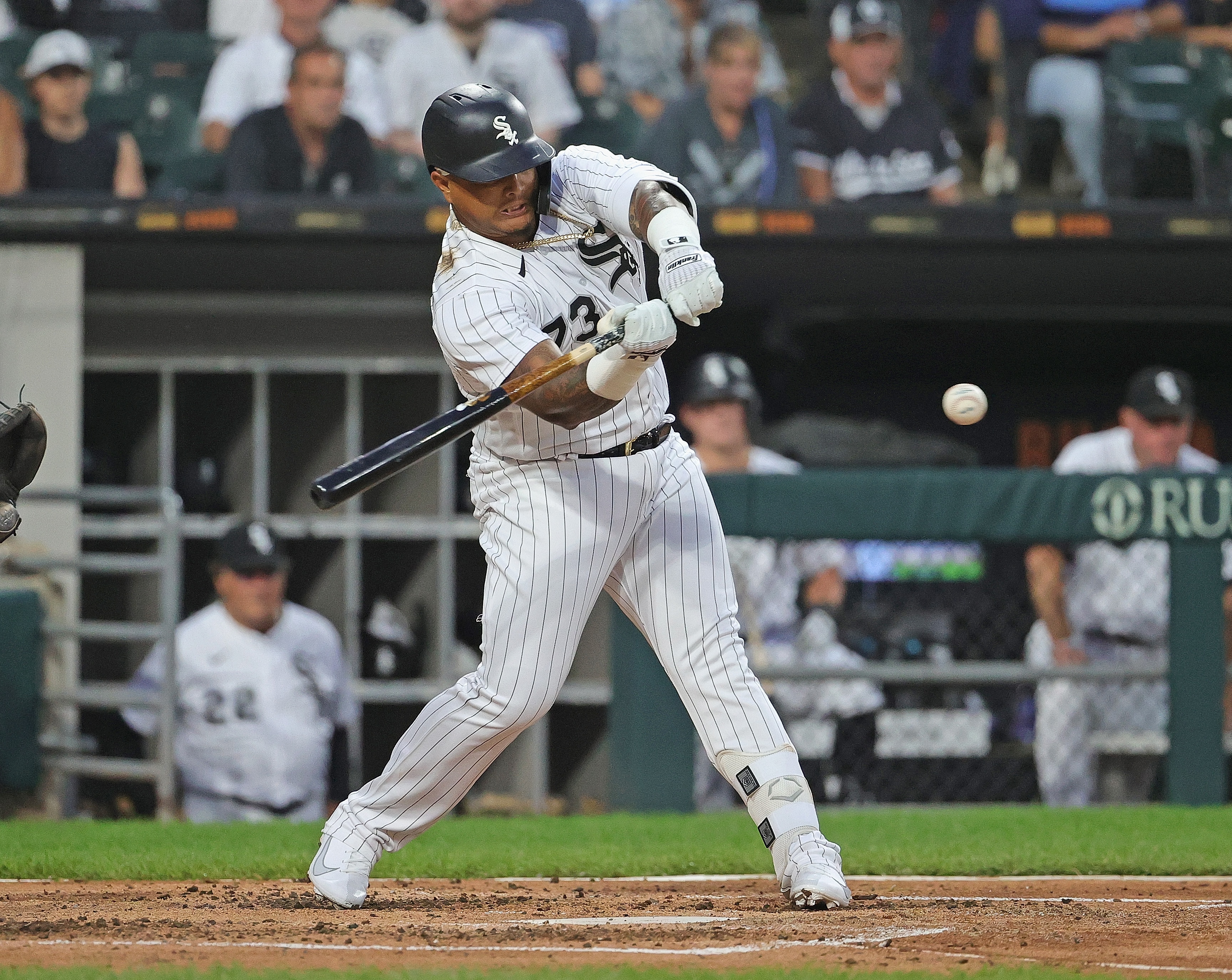 CHICAGO, ILLINOIS - JUNE 30: Yermin Mercedes #73 of the Chicago White Sox bats against the Minnesota Twins at Guaranteed Rate Field on June 30, 2021 in Chicago, Illinois. (Photo by Jonathan Daniel/Getty Images)