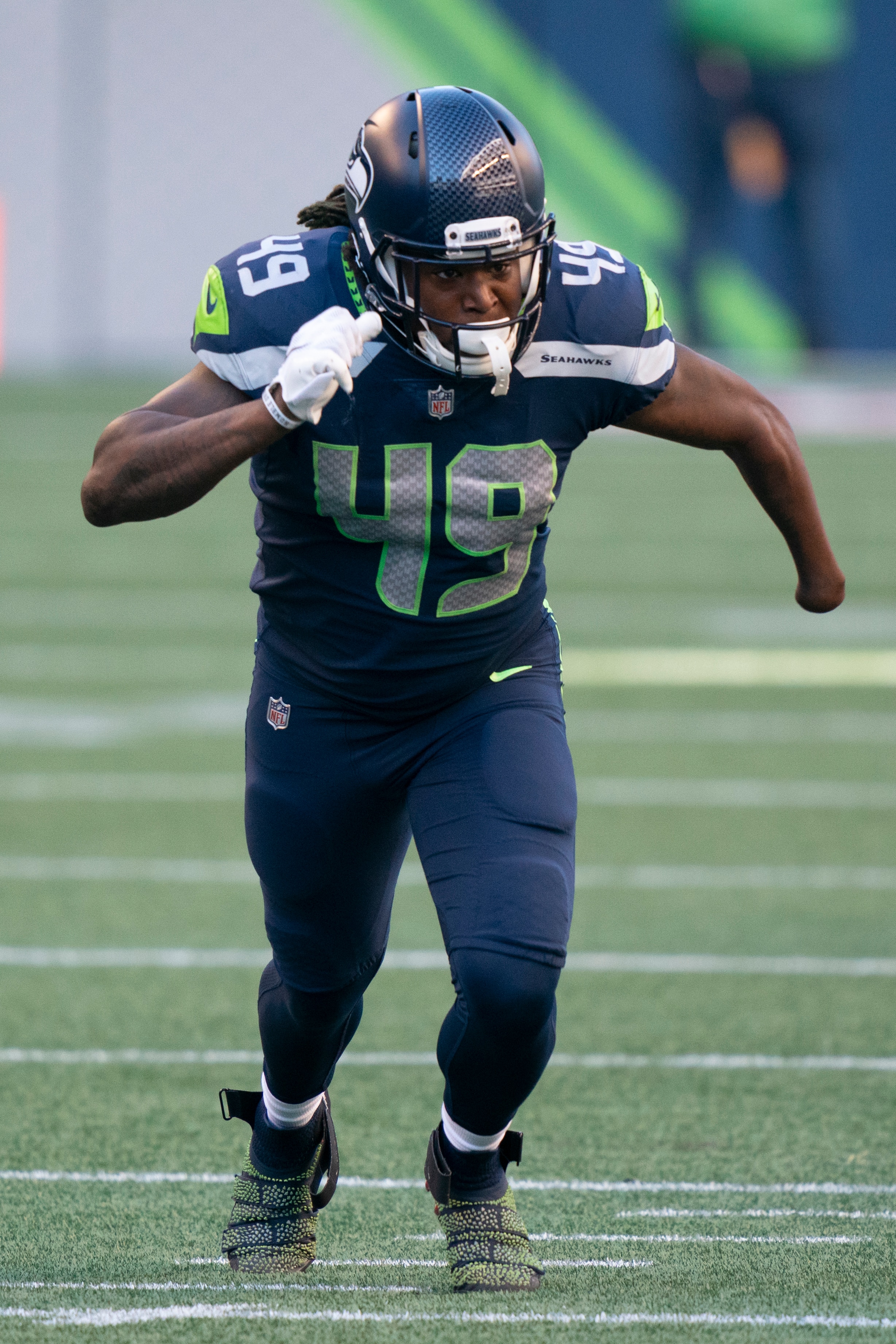 Seattle Seahawks linebacker Shaquem Griffin. is pictured during the second half of an NFL football game against the Dallas Cowboys, Sunday, Sept. 27, 2020, in Seattle. The Seahawks won 38-31. (AP Photo/Stephen Brashear)