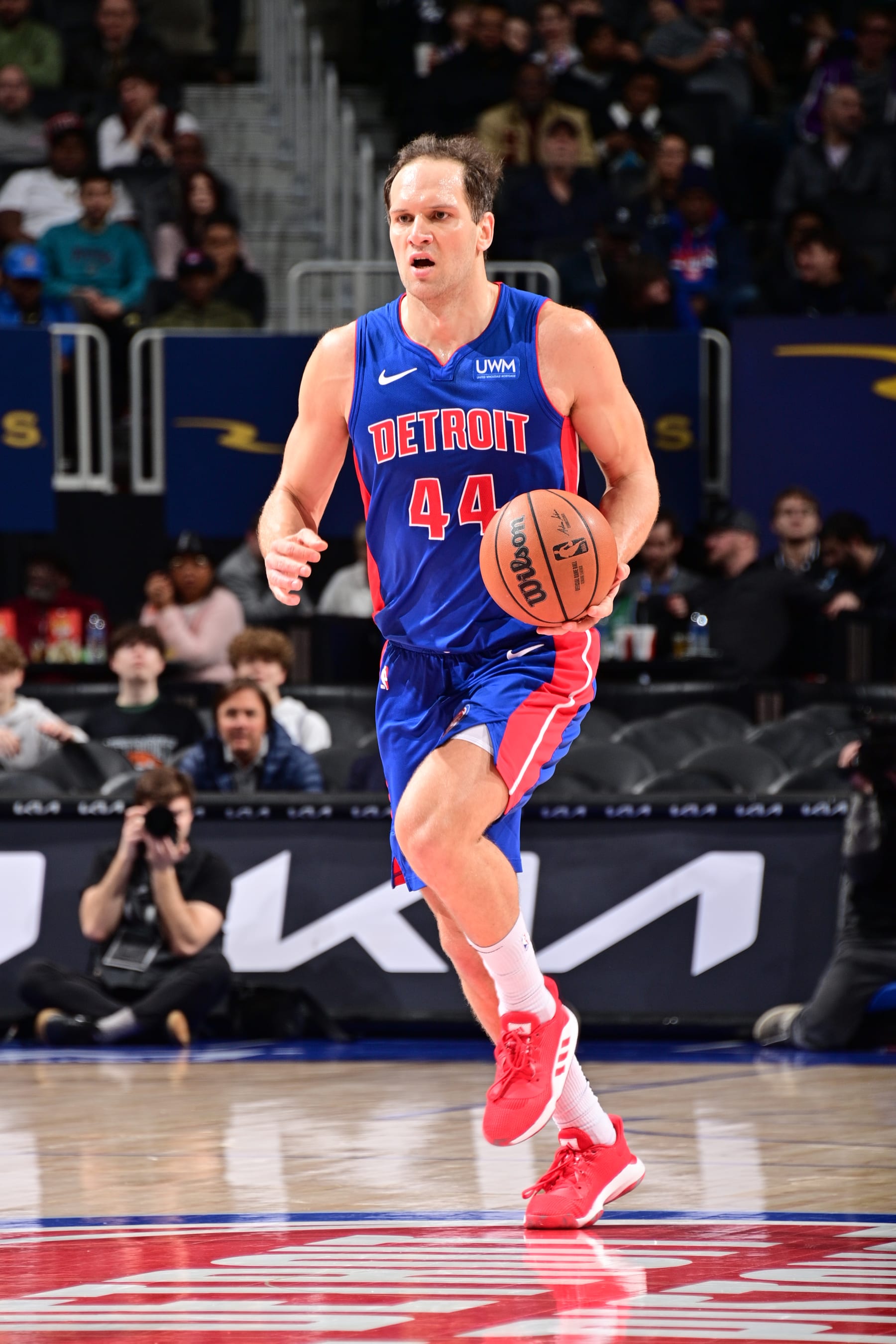 DETROIT, MI - JANUARY 9: Bojan Bogdanovic #44 of the Detroit Pistons dribbles the ball during the game against the Sacramento Kings on January 9, 2024 at Little Caesars Arena in Detroit, Michigan. NOTE TO USER: User expressly acknowledges and agrees that, by downloading and/or using this photograph, User is consenting to the terms and conditions of the Getty Images License Agreement. Mandatory Copyright Notice: Copyright 2024 NBAE (Photo by Chris Schwegler/NBAE via Getty Images)