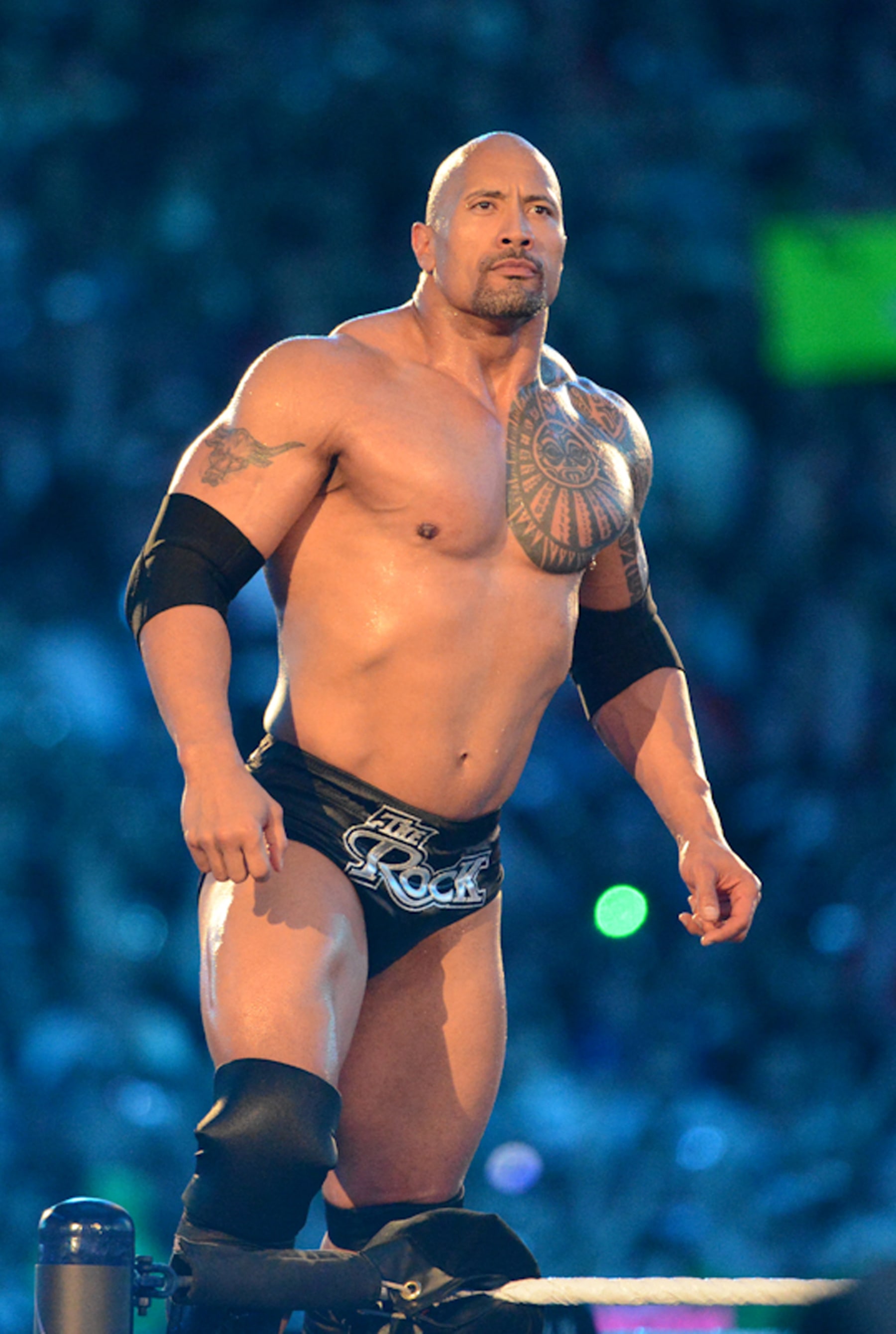 MIAMI GARDENS, FL - APRIL 1: Dwayne ''The Rock'' Johnson looks on during his match against John Cena during WrestleMania XXVIII at Sun Life Stadium on April 1, 2012 in Miami Gardens, Florida. (Photo by Ron Elkman/Sports Imagery/Getty Images)