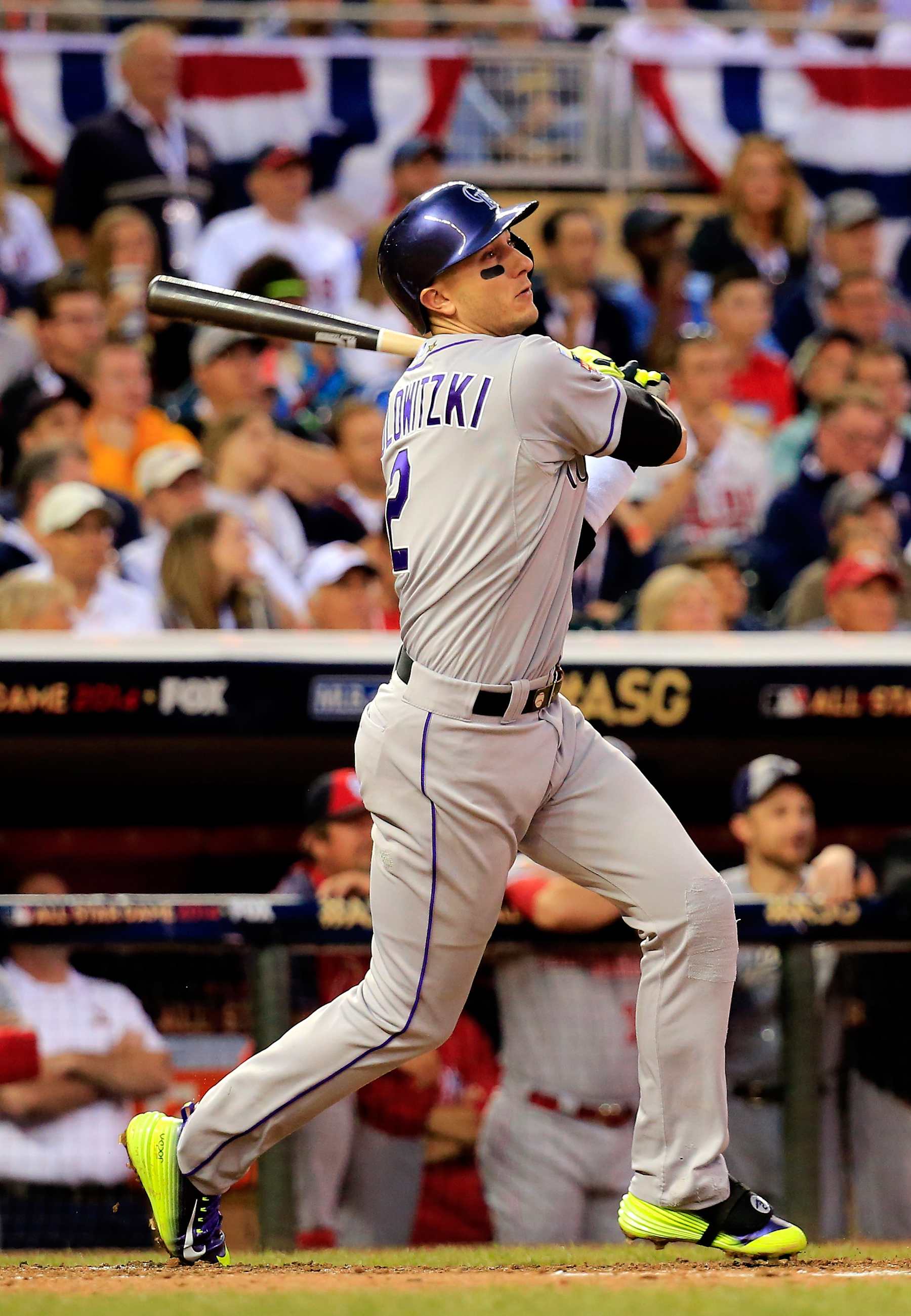 MINNEAPOLIS, MN - JULY 15:  National League All-Star Troy Tulowitzki #2 of the Colorado Rockies bats against the American League All-Stars during the 85th MLB All-Star Game at Target Field on July 15, 2014 in Minneapolis, Minnesota.  (Photo by Rob Carr/Getty Images)