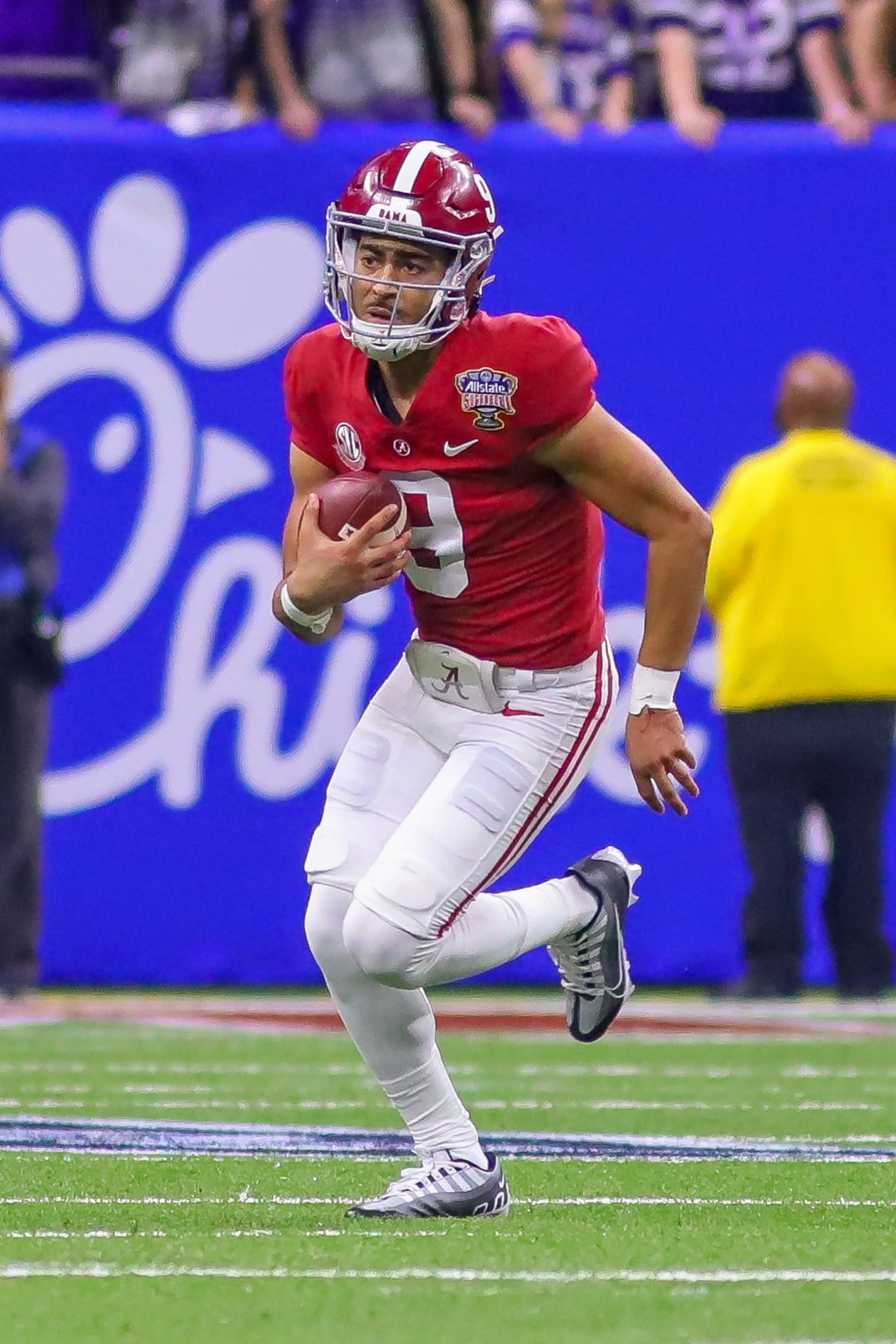 NEW ORLEANS, LA - DECEMBER 31: Alabama Crimson Tide quarterback Bryce Young (9) runs during the Allstate Sugar Bowl between the Alabama Crimson Tide and the Kansas State Wildcats on December 31, 2022 at the Caesars Superdome in New Orleans, LA. (Photo by Chris McDill/Icon Sportswire via Getty Images)