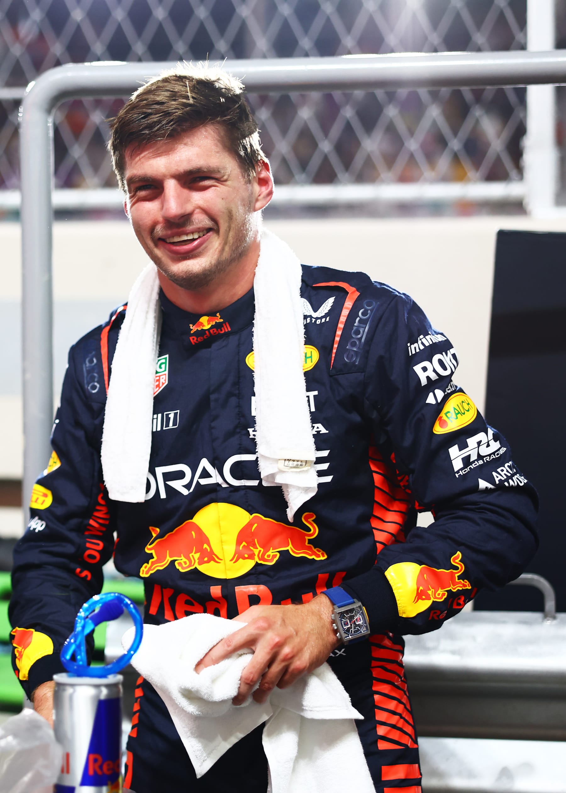 LUSAIL CITY, QATAR - OCTOBER 06: Pole position qualifier Max Verstappen of the Netherlands and Oracle Red Bull Racing celebrates in parc ferme during qualifying ahead of the F1 Grand Prix of Qatar at Lusail International Circuit on October 06, 2023 in Lusail City, Qatar. (Photo by Mark Thompson/Getty Images)